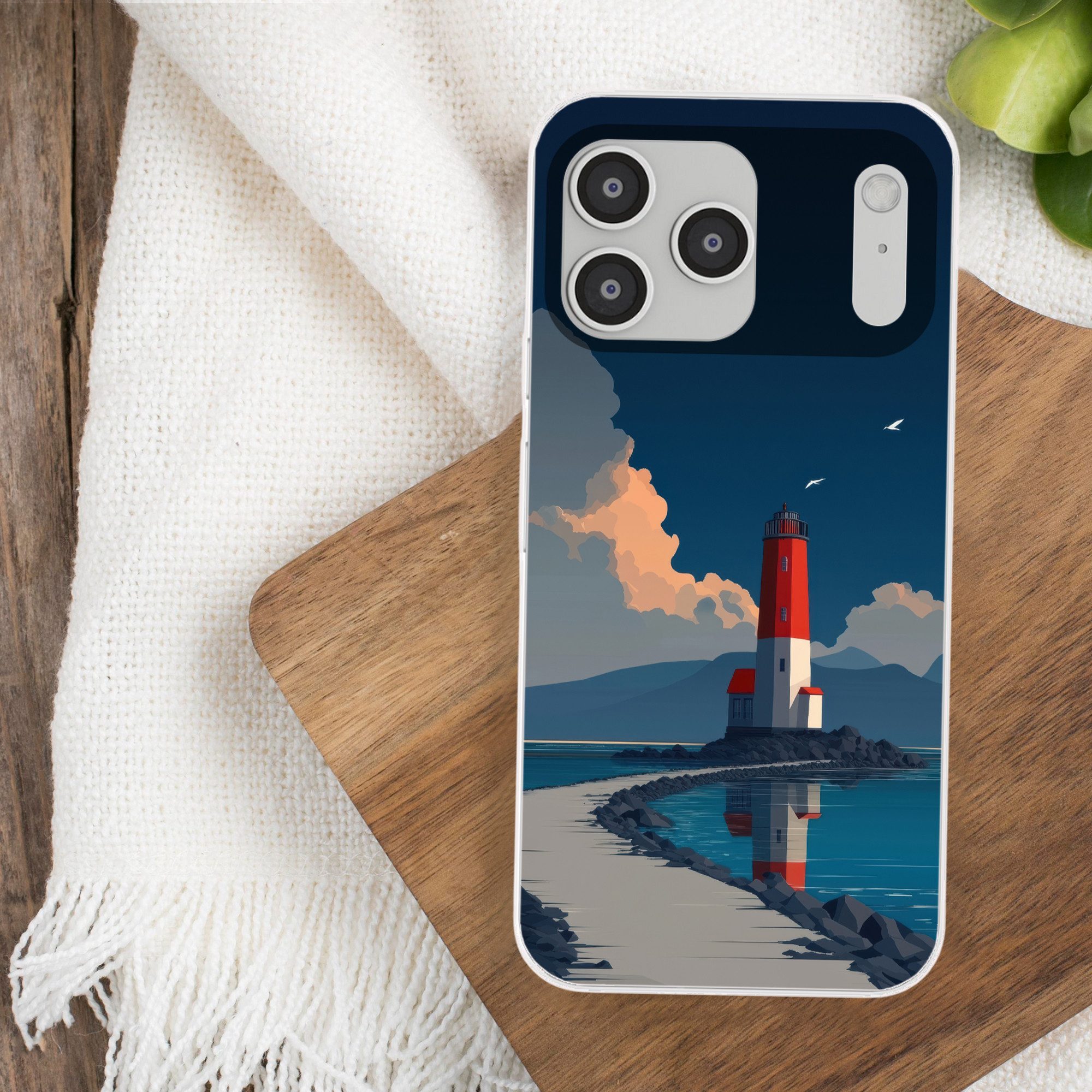 MuchoWow Handyhülle für Apple iPhone 17 Pro Max Leuchtturm - Meer - Wolken, Smartphone-Bumper, Print, Handy Schutzhülle Dünn
