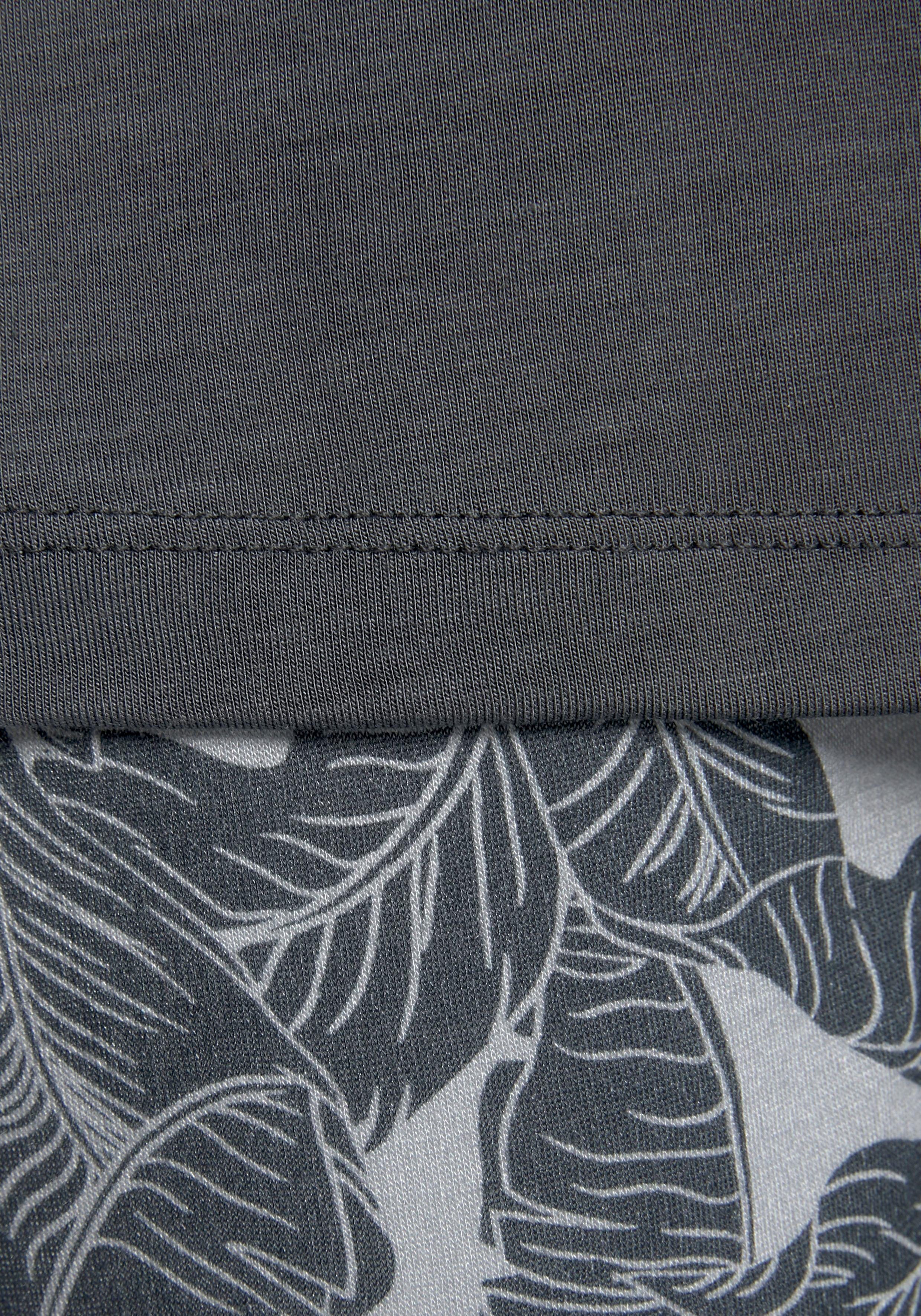 tlg., Stück) grau-gemustert LASCANA (2 Leaf-Print 1 Pyjama mit