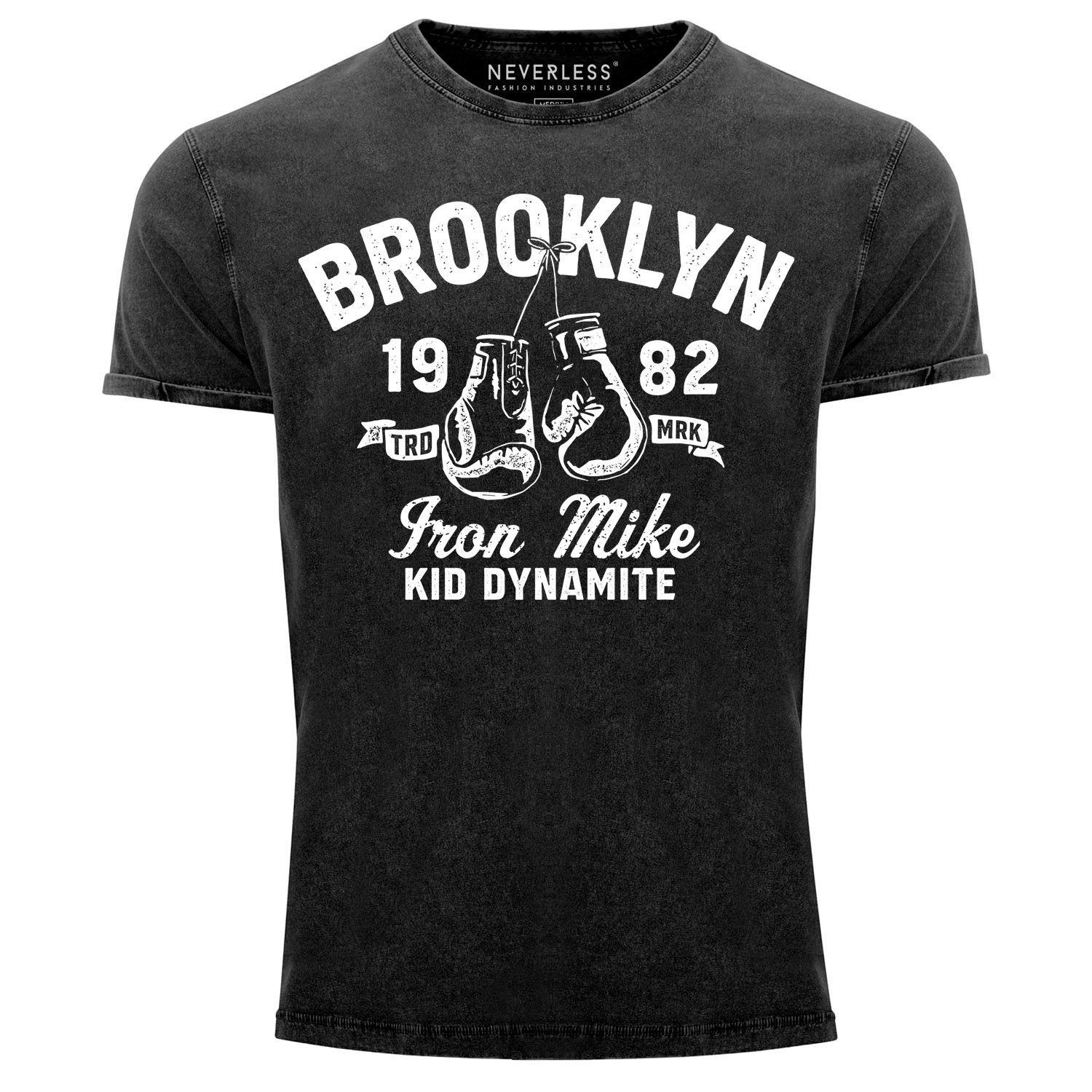 Neverless Print-Shirt Herren Vintage Shirt Boxen Iron Mike Brooklyn Retro Design Printshirt T-Shirt Aufdruck Used Look Neverless® mit Print