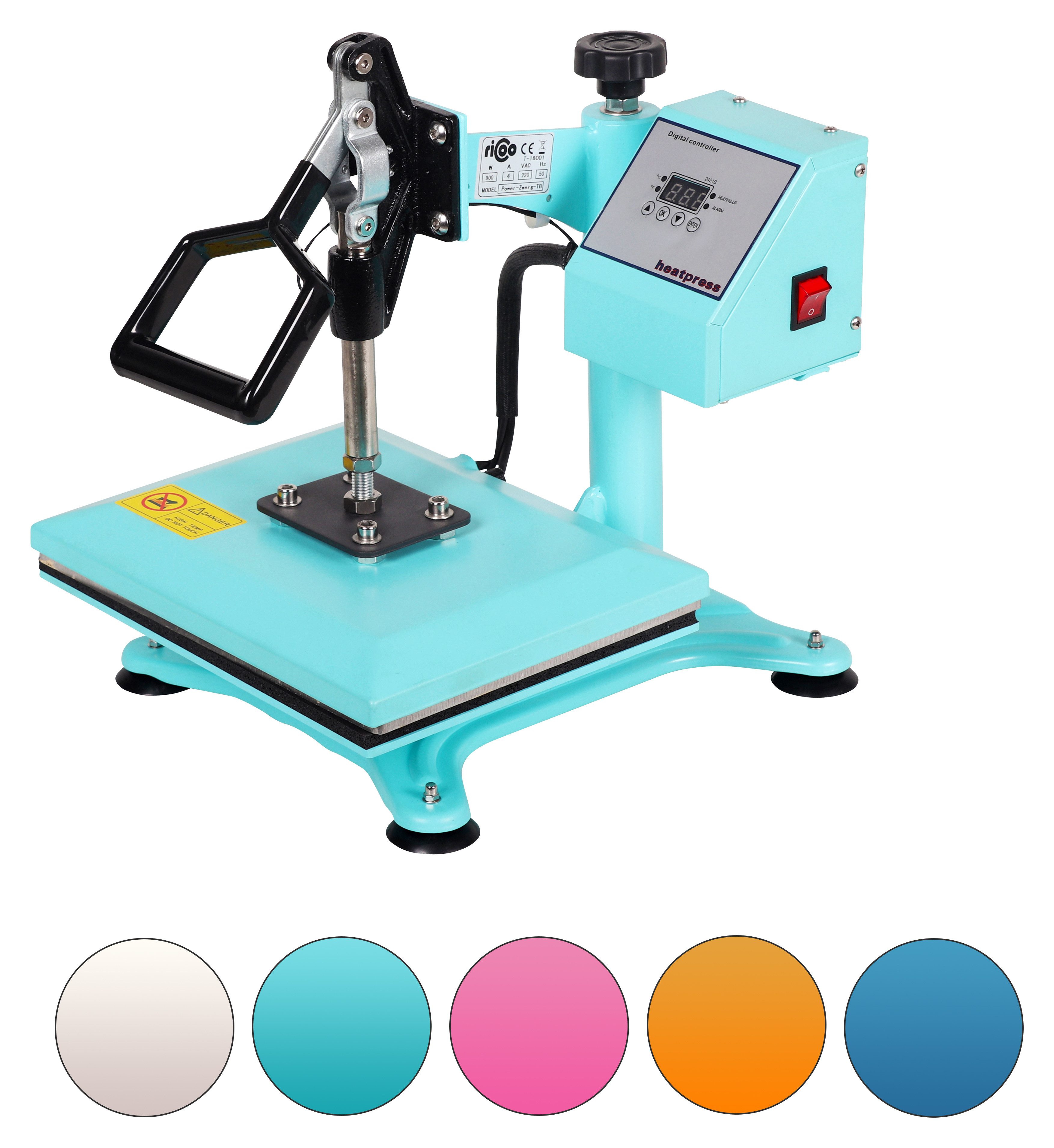 RICOO Bügelmaschine Transferpresse T Shirt Druckmaschine Textilpresse RICOO POWER-ZWERG-TB, türkisblau Heißpresse Textildruck Shirt Druck Hitzetransfer