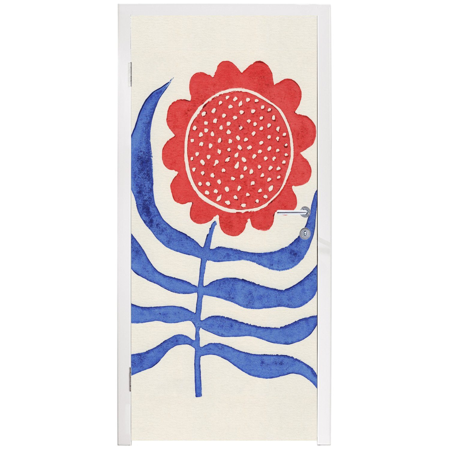 cm - Matt, 75x205 Tür, Blau, - St), - Fototapete Rot Türaufkleber, Pflanze Türtapete für bedruckt, (1 MuchoWow Blume