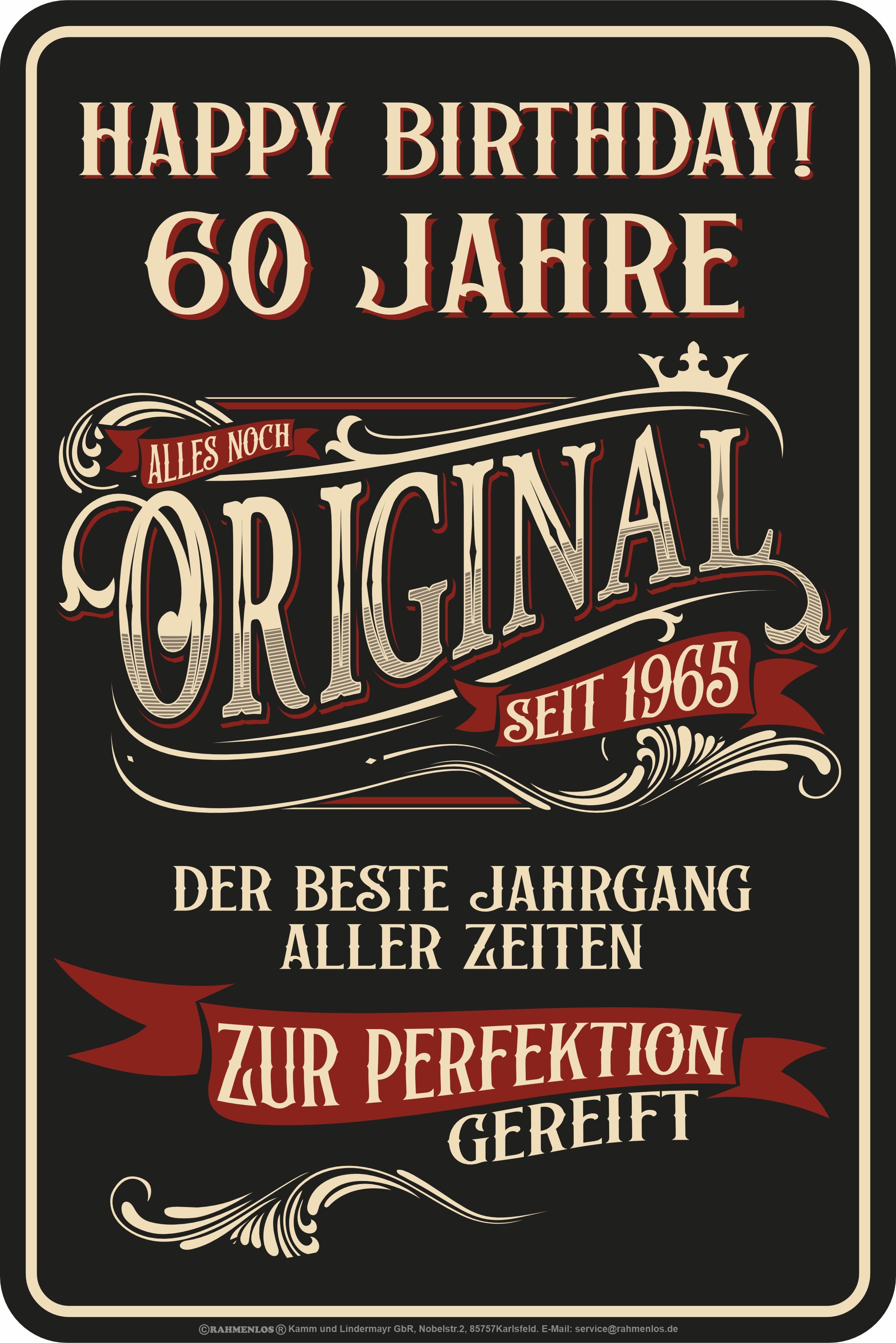LOBO NEGRO® Metallschild als Geschenk oder Deko zum 60. Geburtstag: Bester Jahrgang 1965
