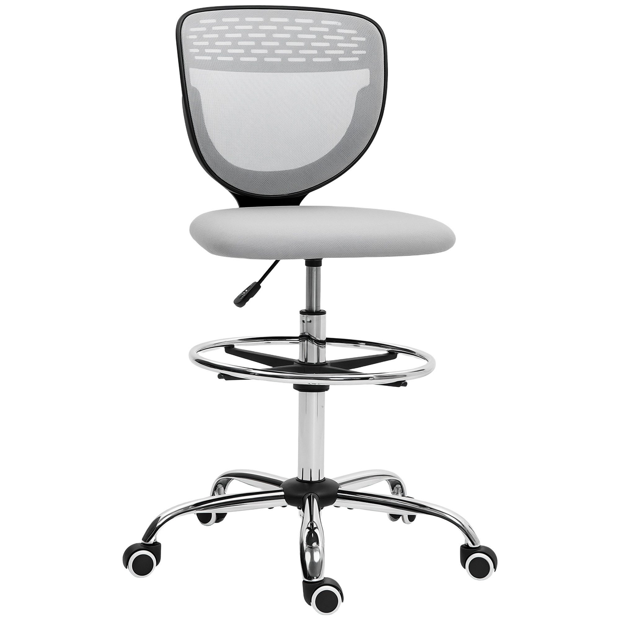 Vinsetto Schreibtischstuhl Bürostuhl Ergonomisch mit verstellbarer Fußring (Computerstuhl, 1 St), mit Netzbespannung, Office Chair, Drehstuhl Hellgrau