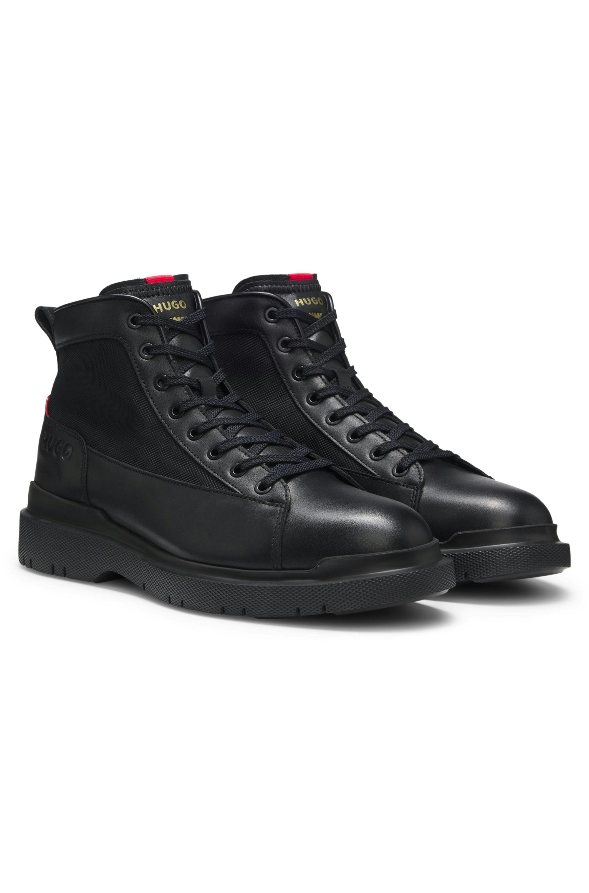 HUGO Nash Schnürboots Stiefelette, Schnürstiefelette, Casual-Boots mit Profilsohle