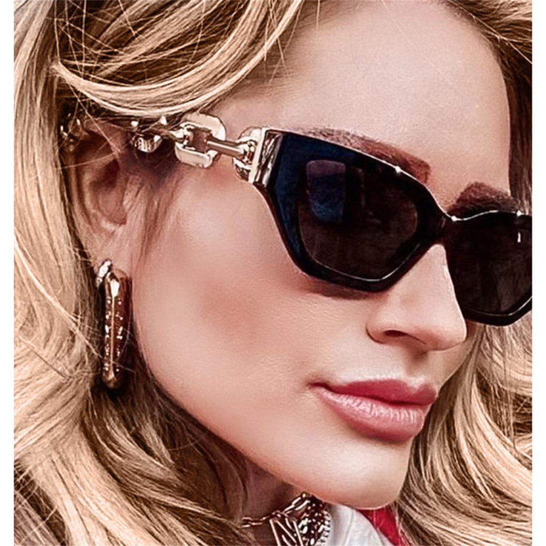 DÖRÖY Sonnenbrille Trendige Damen-Sonnenbrille mit kleinem Rahmen aus Metall,Sonnenbrille