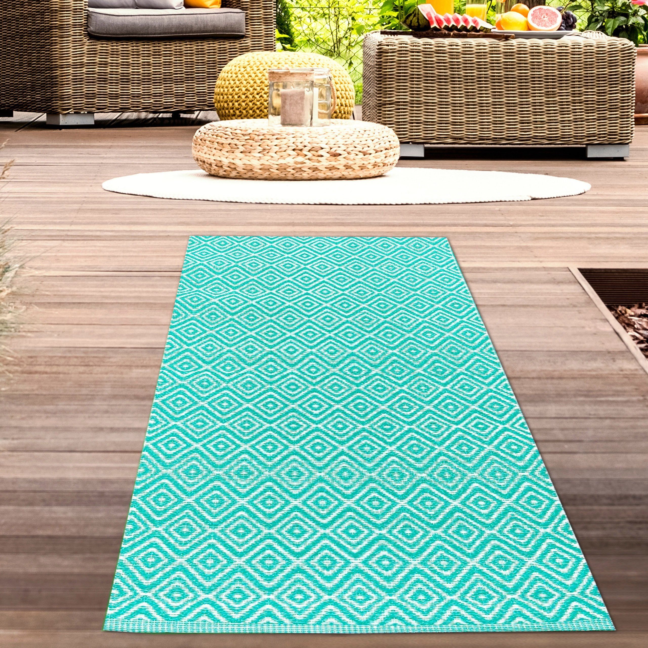 klassischem Carpetia, Outdoor-Teppich mit Rautenmuster in Stilvoller rechteckig Outdoorteppich petrol,