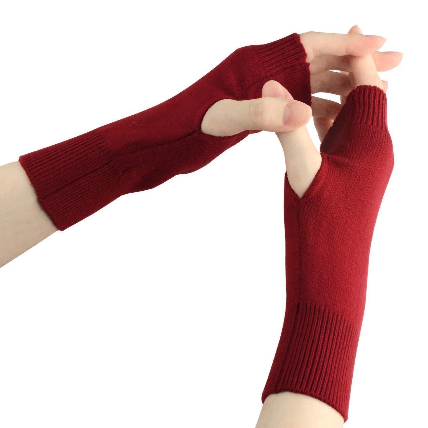 LuxusKollektion Fäustlinge Fingerlose Kaschmir Handschuhe Damen Rot (1-St)