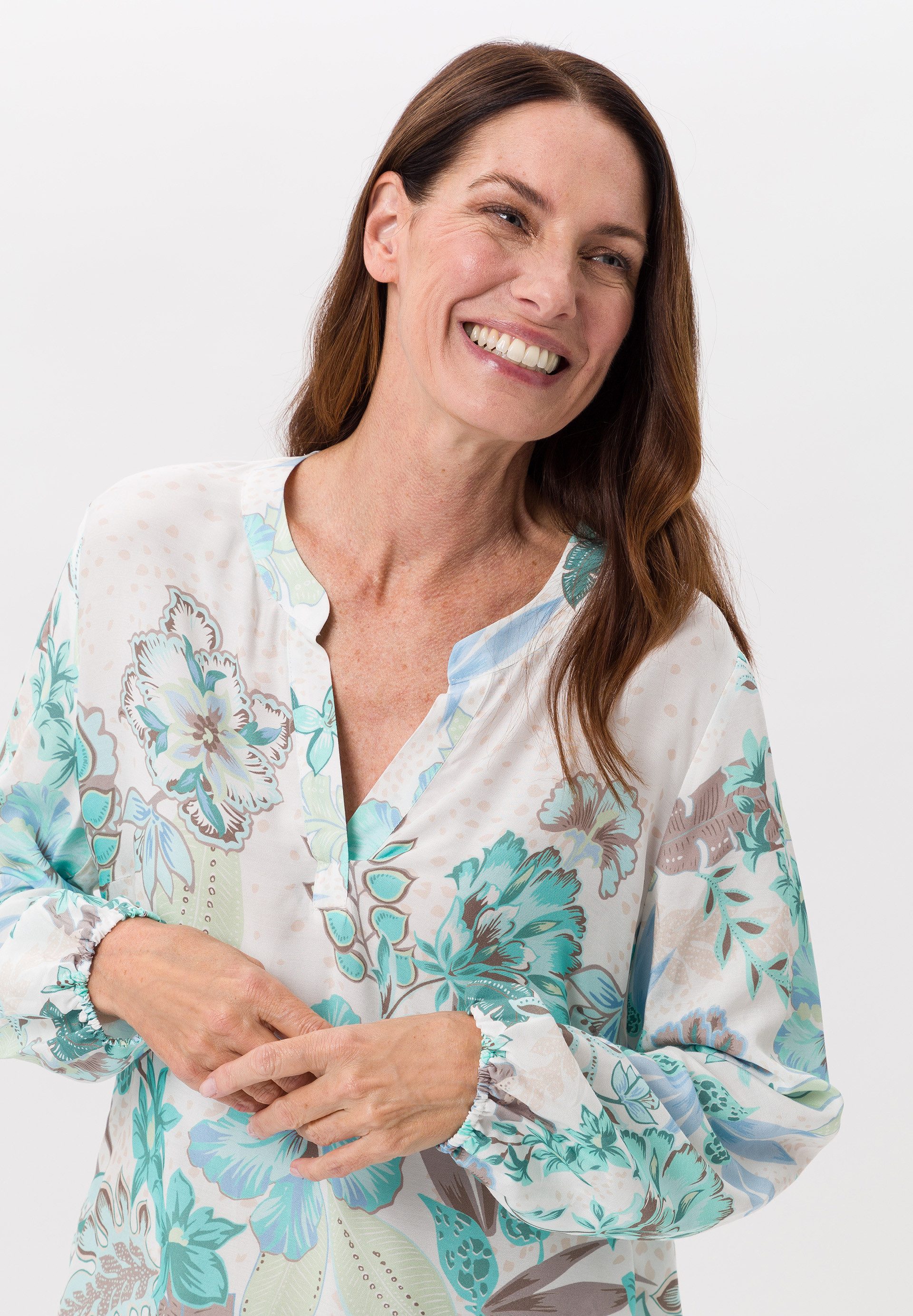 FRANK WALDER Klassische Bluse mit sommerlichen Panneauxprint
