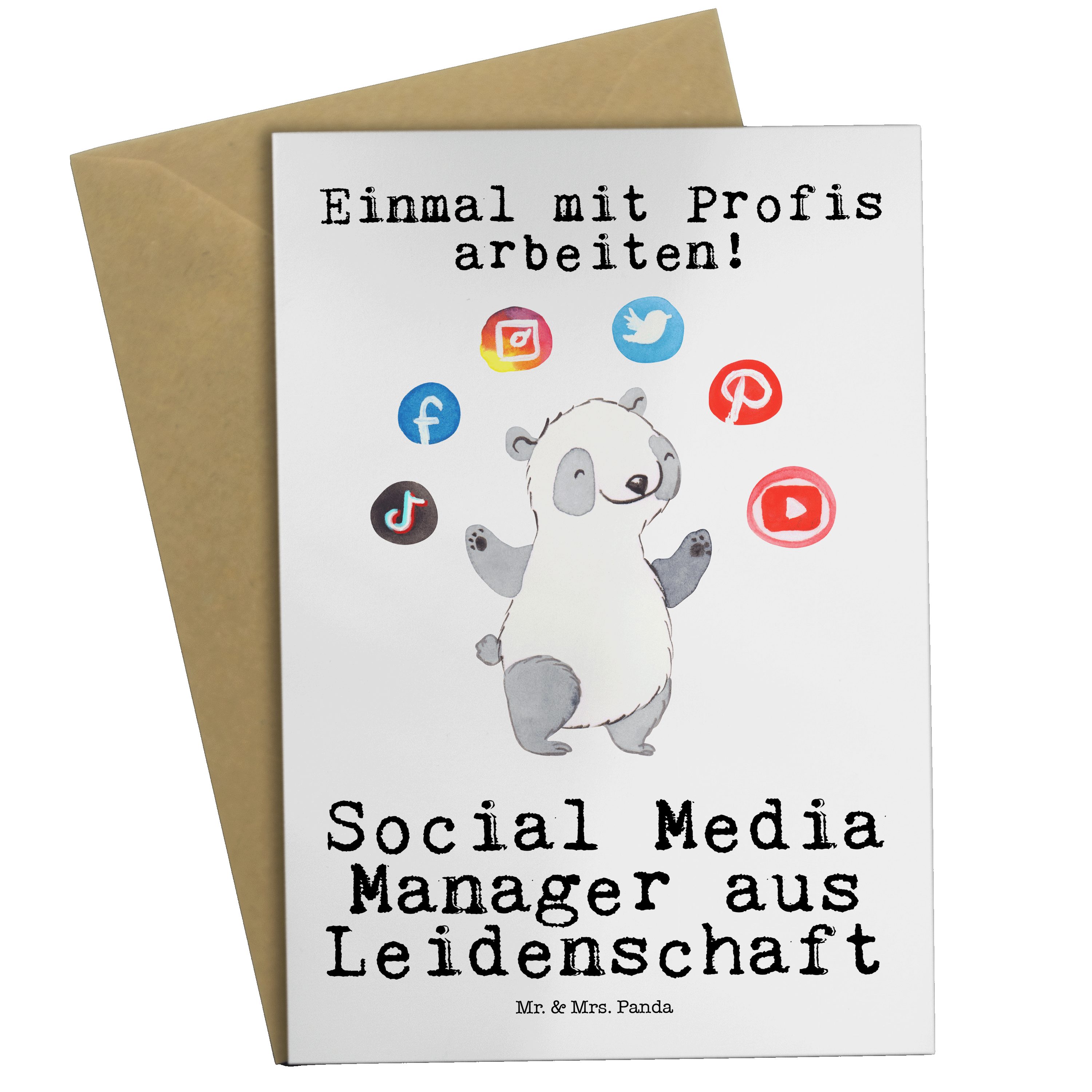 Mr. & Glü Geschenk, Weiß Leidenschaft - Kollege, - Panda Mrs. Manager Grußkarte Social Media aus