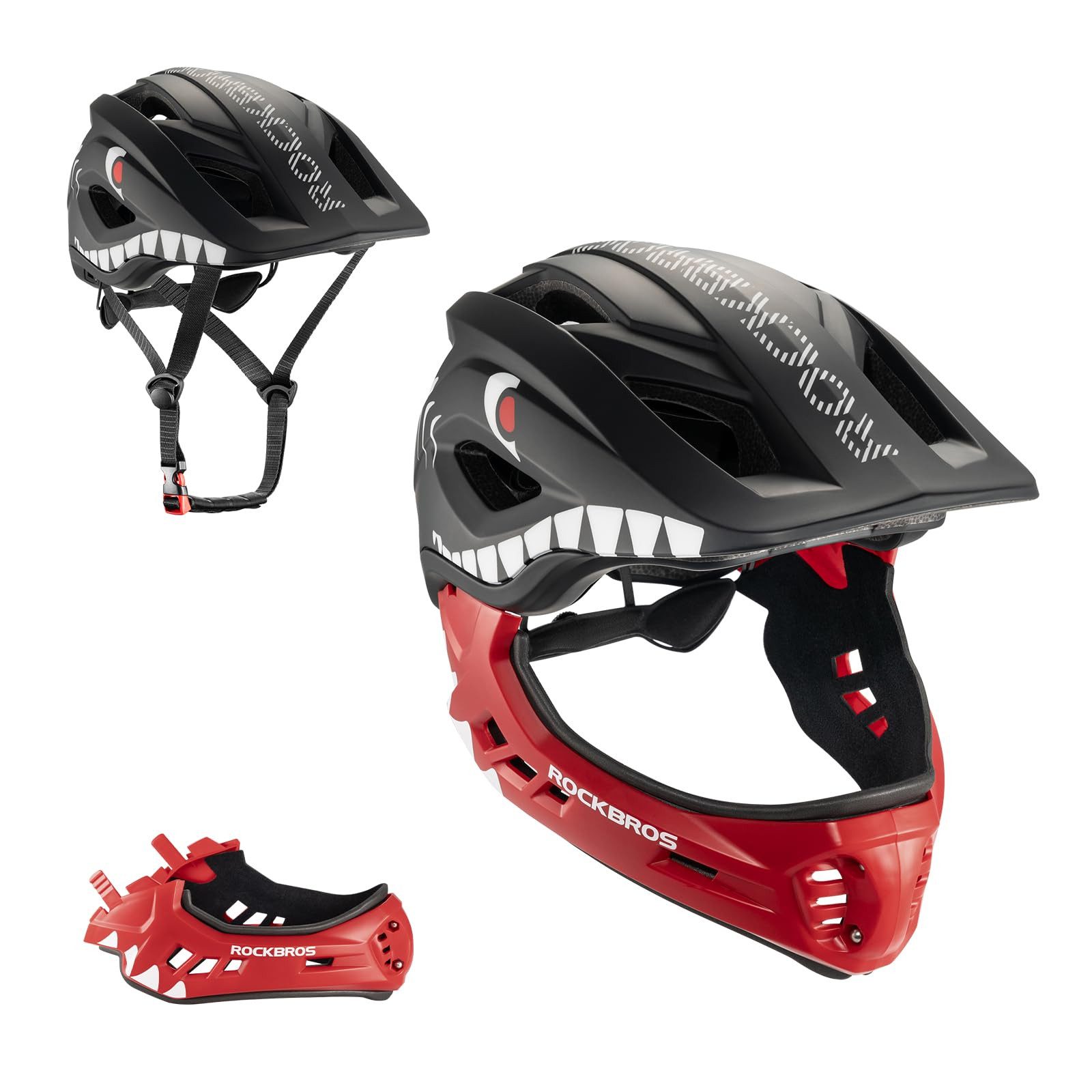 ROCKBROS Kinderhelm Integriert Fahrradhelm Kinder Jugend Fullface Helm, mit Abnehmbarem Kinnschutz BMX MTB Downhill Helm