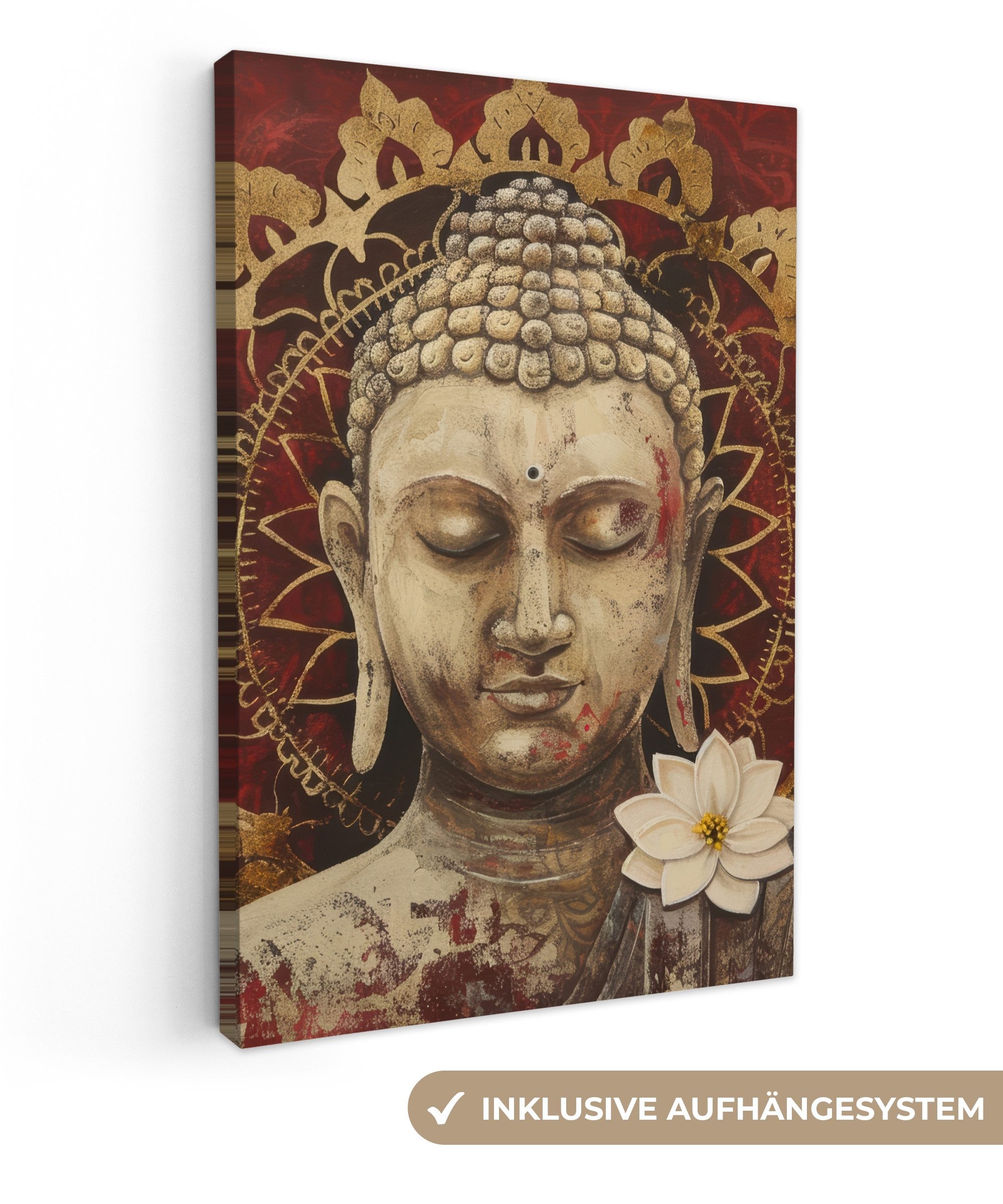 OneMillionCanvasses® Leinwandbild Buddha - Mandala - Blume - Rot - Gold - Z günstig online kaufen
