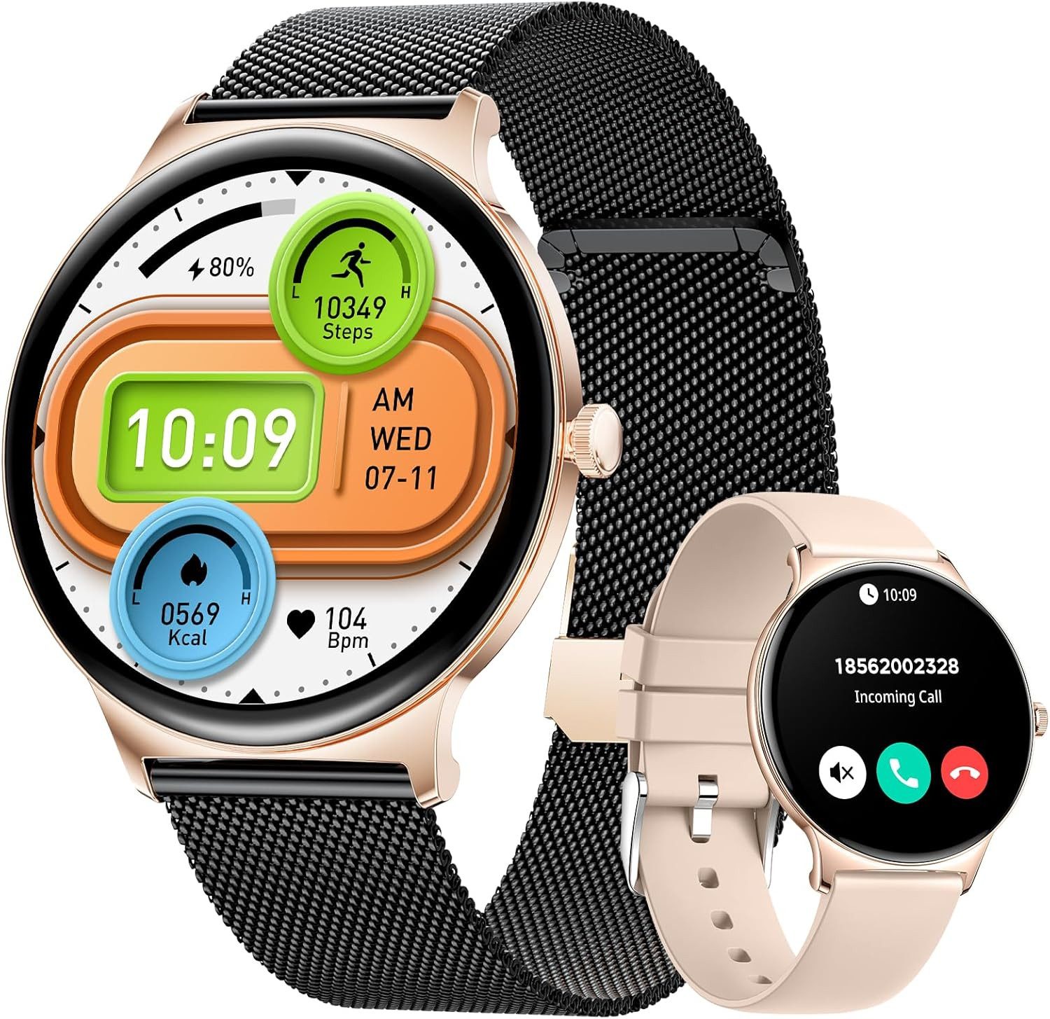 BENYAR FV12-G Smartwatch (3,6 cm, android ios), Elegante Damen Smartwatch mit 1,43 Zoll AMOLED Display