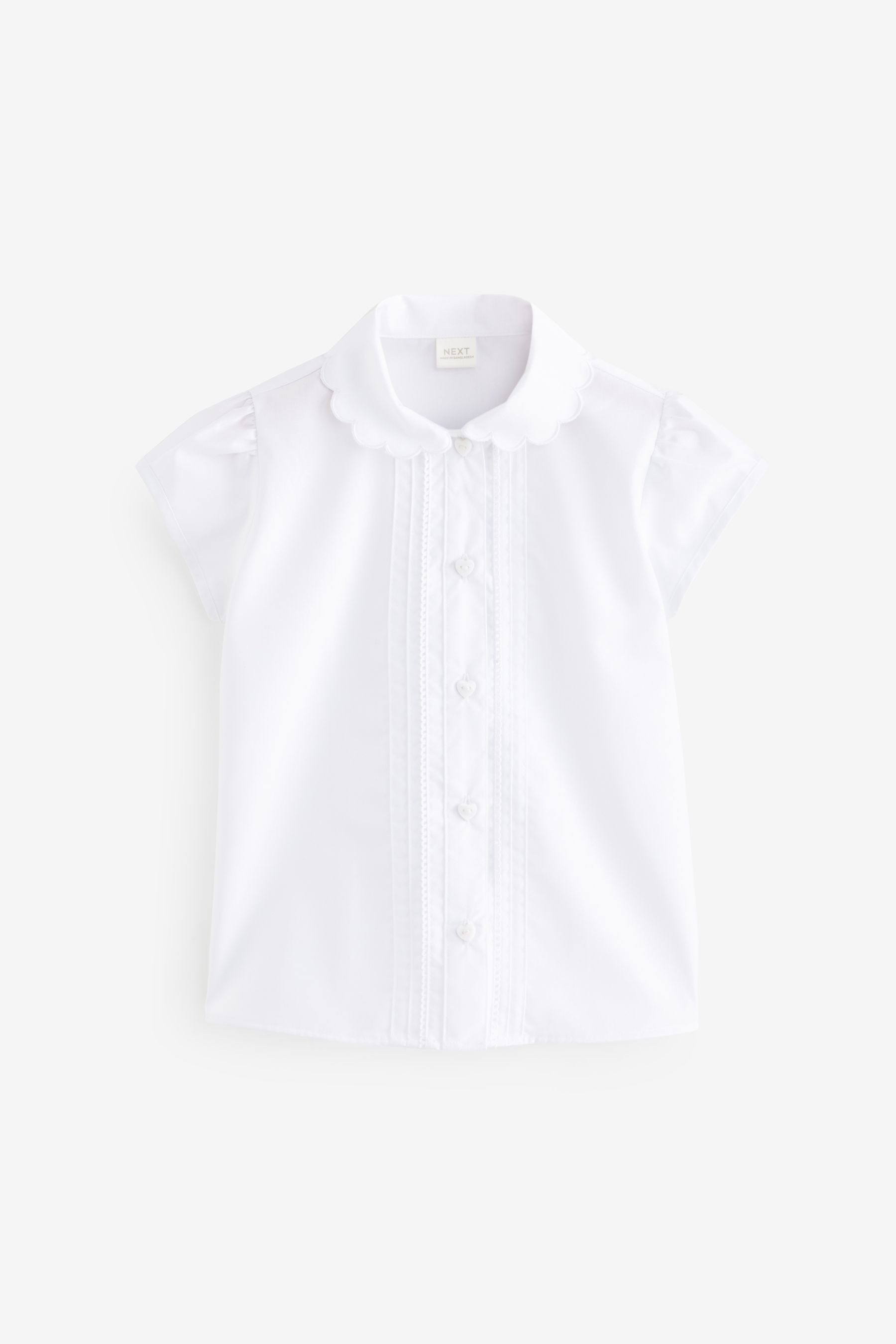Kurzarmbluse Bluse mit Bogenkantenkragen