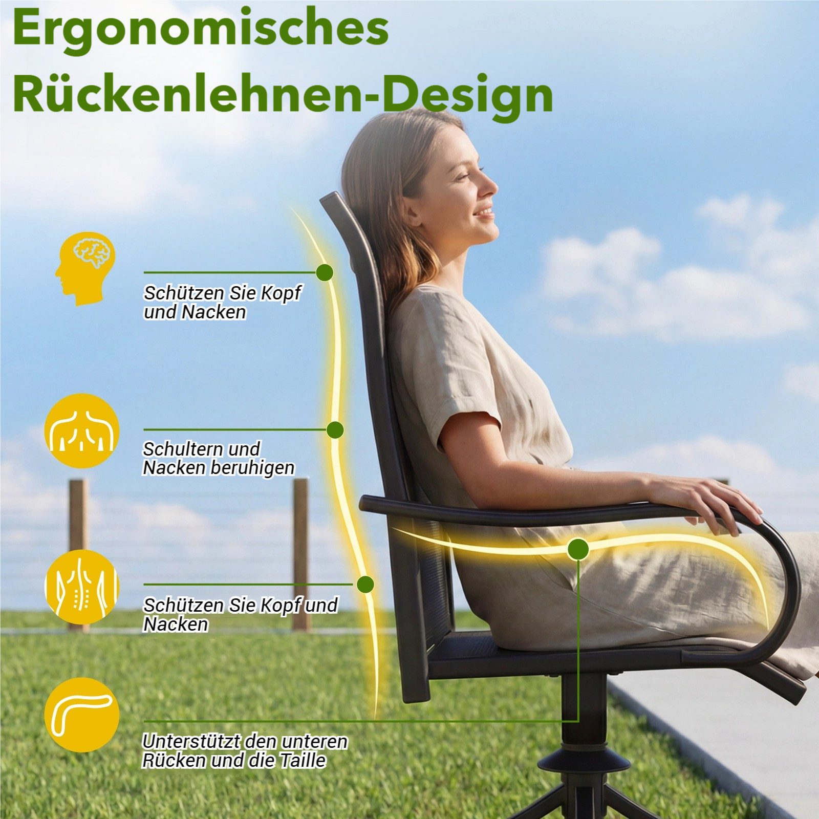 TLGREEN Gartenstuhl 360° drehbar, 2er Set Vollstahl-Teslin-Drehstuhl, (Wetterfeste Rostbeständig,bis 150 kg belastbar, 2 St), Für Terrasse Garten Balkon Bistrot