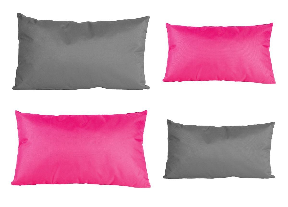 JACK Dekokissen 4x Outdoor Lounge Kissen Set 30x50cm + 40x60cm viele Farben Dekokissen, inkl. Füllung, Robust, Strapazierfähig, Wasserfest, Innen & Außen Anthrazit - Pink