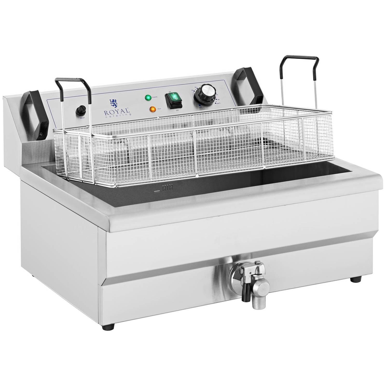 Royal Catering Fritteuse RCPBG 16H, 3000 W, Fettbackgerät 30 L Donut Berliner Backwaren Backgerät Edelstahl 3000 W