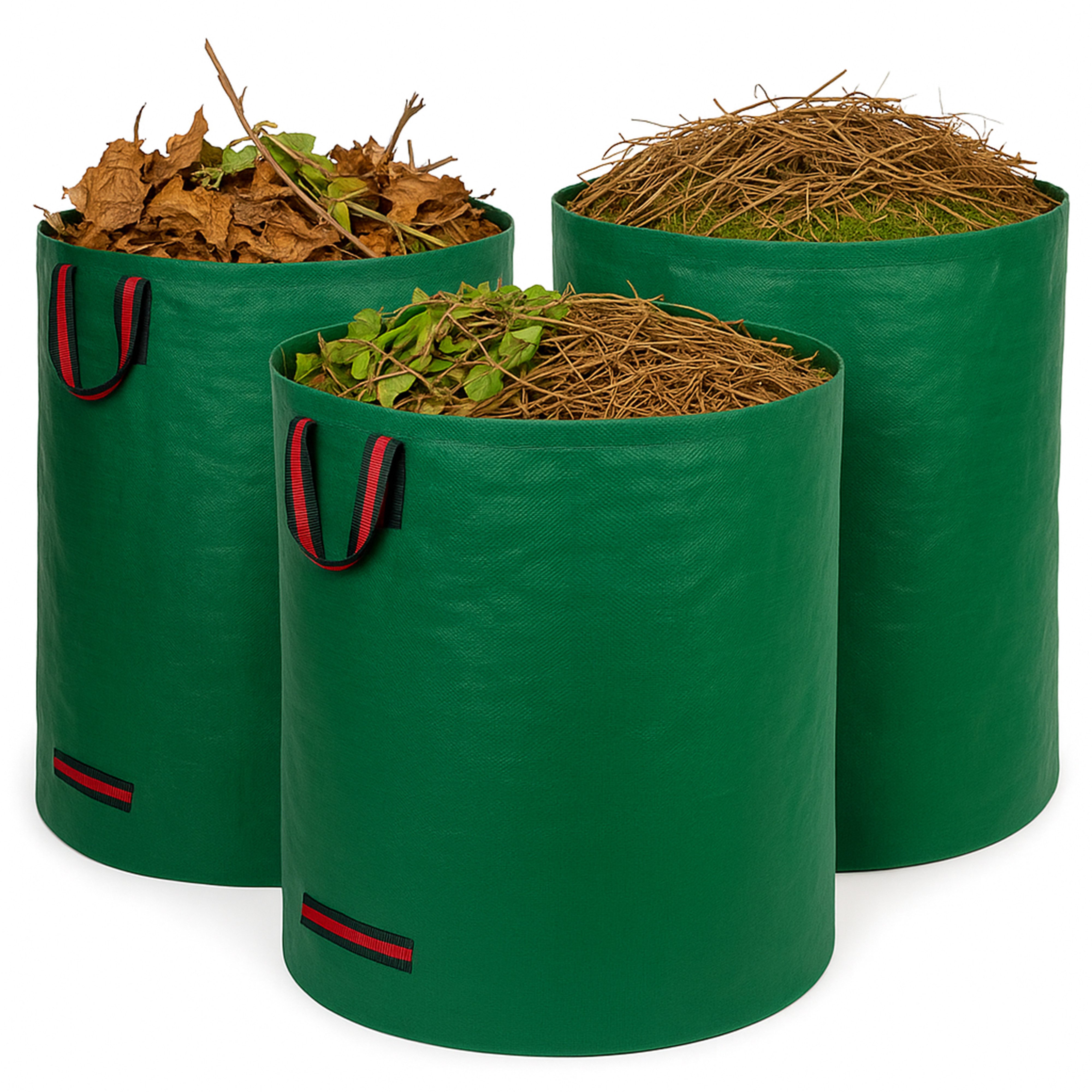 Grafner Gartensack Gartenabfallsack 272 Liter Gartentasche rund aus Polyethylen Laubsack, für Gartenabfälle, 272 l, (Spar-Set, 3-tlg., 3er Set), 150g/m² PE-Gewebe, massive Griffe, Doppelnähte, 272 Liter, Verstärkt
