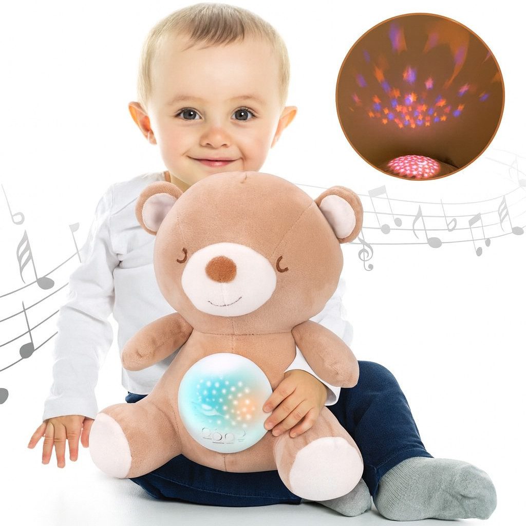 REMOKING Kuscheltier Baby Einschlafhilfe Nachtlicht Projektor mit Musik & Weißrauschen (Baby Nachtlicht mit Musikfunktion, Einschlafhilfe mit Sternenprojektor, Musik und Weißrausch), Nachtlicht mit Sternenprojektion Automatische Abschaltung nach 30 Min.