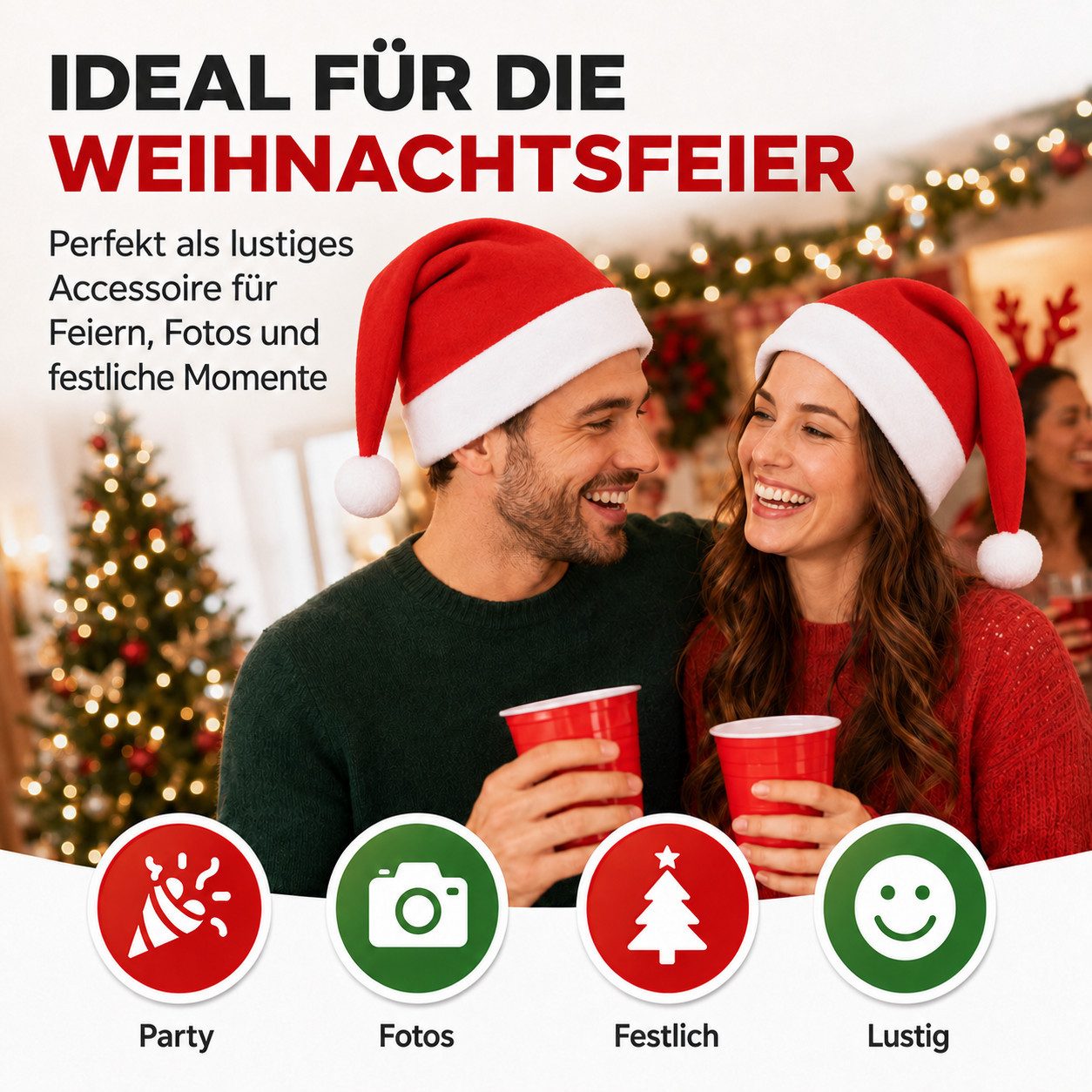 Weihnachtswunder® Bommelmütze 2 rote Samt-Weihnachtsmützen mit weißem Rand und Bommel (2er Set, 2 Stück) weicher Samt – Bild 4 von 5