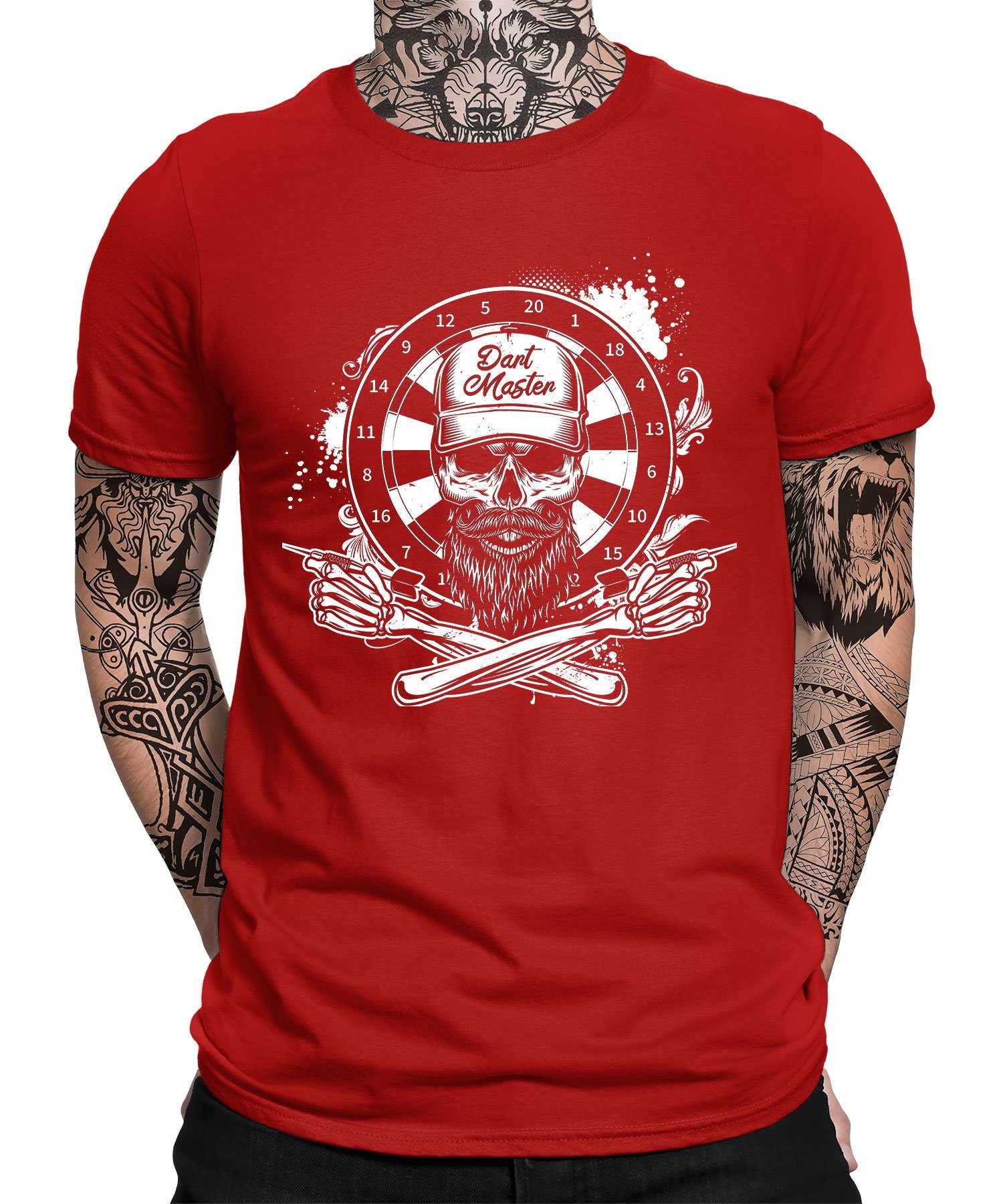 Herren T-Shirt (1-tlg) Quattro Dartspieler Dartpfeil - Master Kurzarmshirt Formatee Rot Dart Dartscheibe