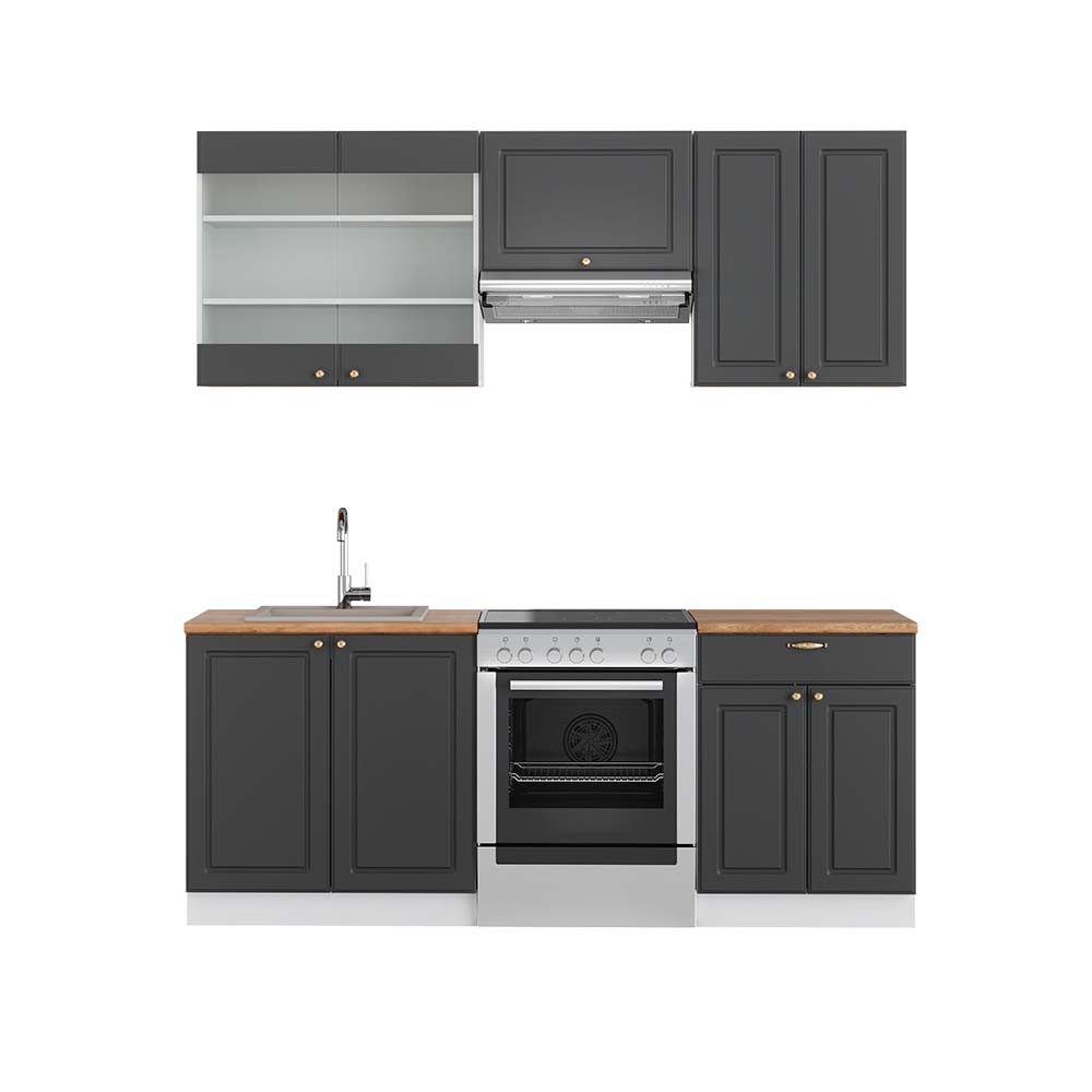 Vicco Küchenzeile Fame-Line, Anthrazit-Gold/Weiß, 200 cm, günstig online kaufen
