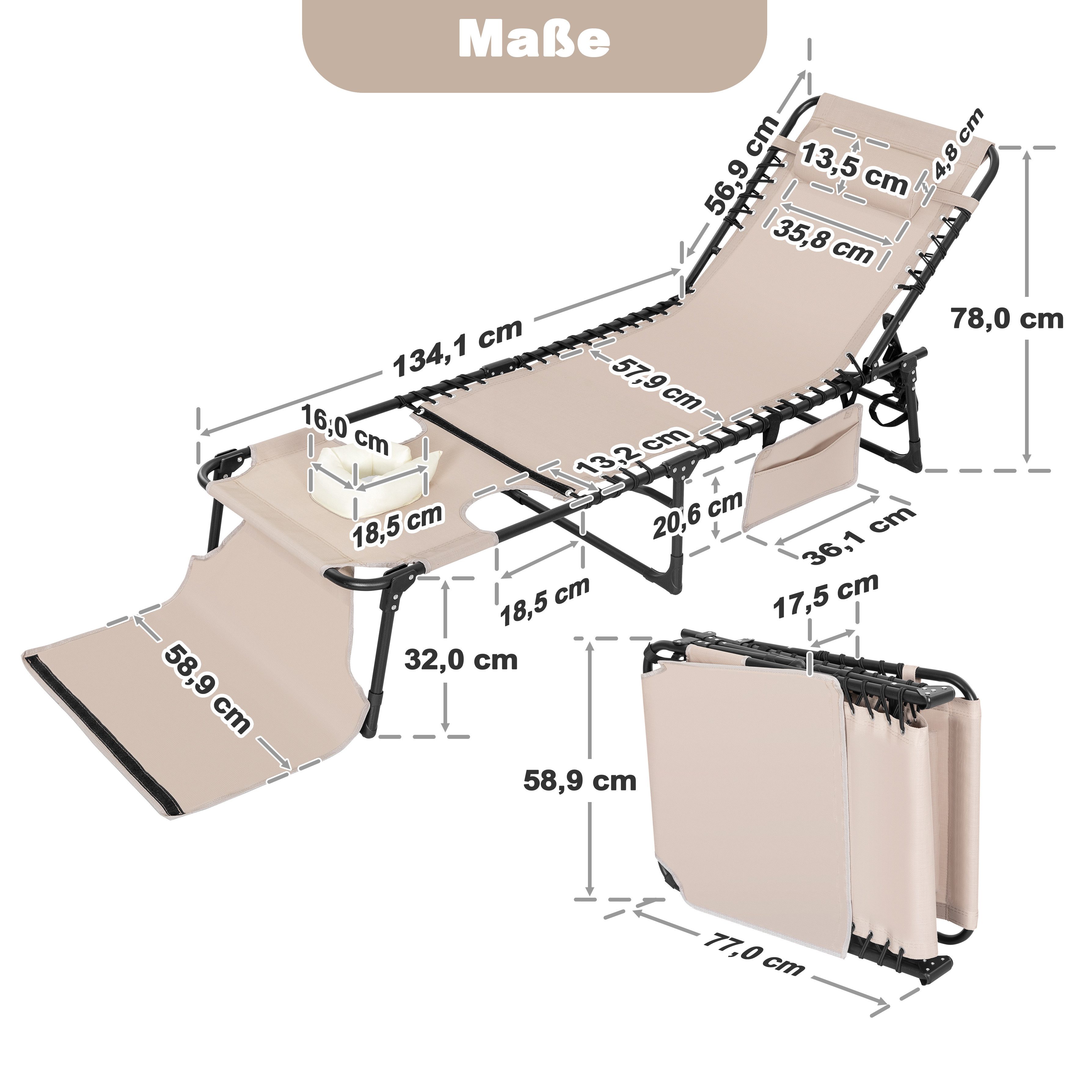 Avestar Gartenliege klappbare Liegestuhl, tragbarer, mit Gesichtsausschnitt, 1 St., Sonnenliege Campingliege Schlafliege Relaxsessel