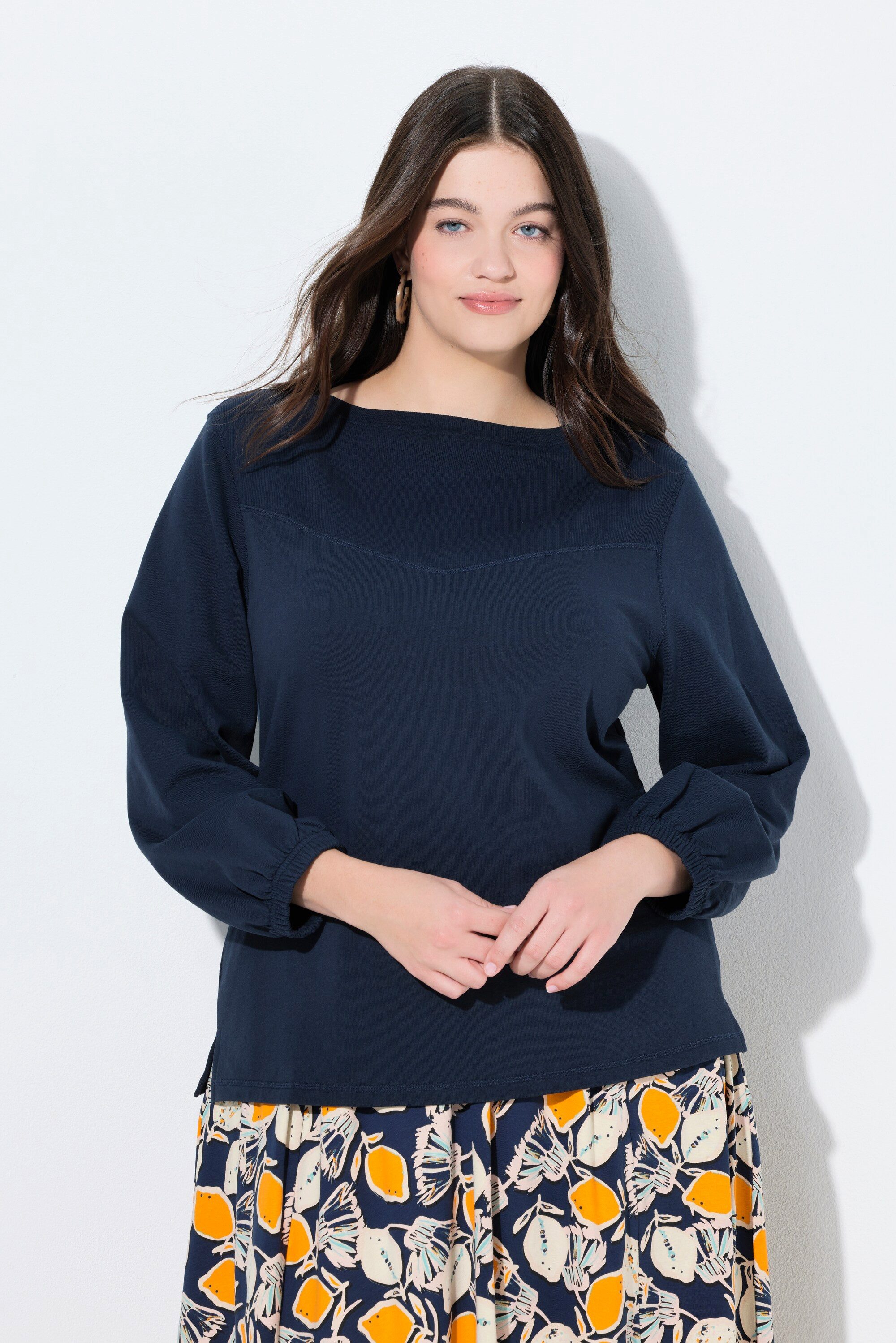 Sweatshirt Sweater U-Boot-Ausschnitt Ballon-Langarm