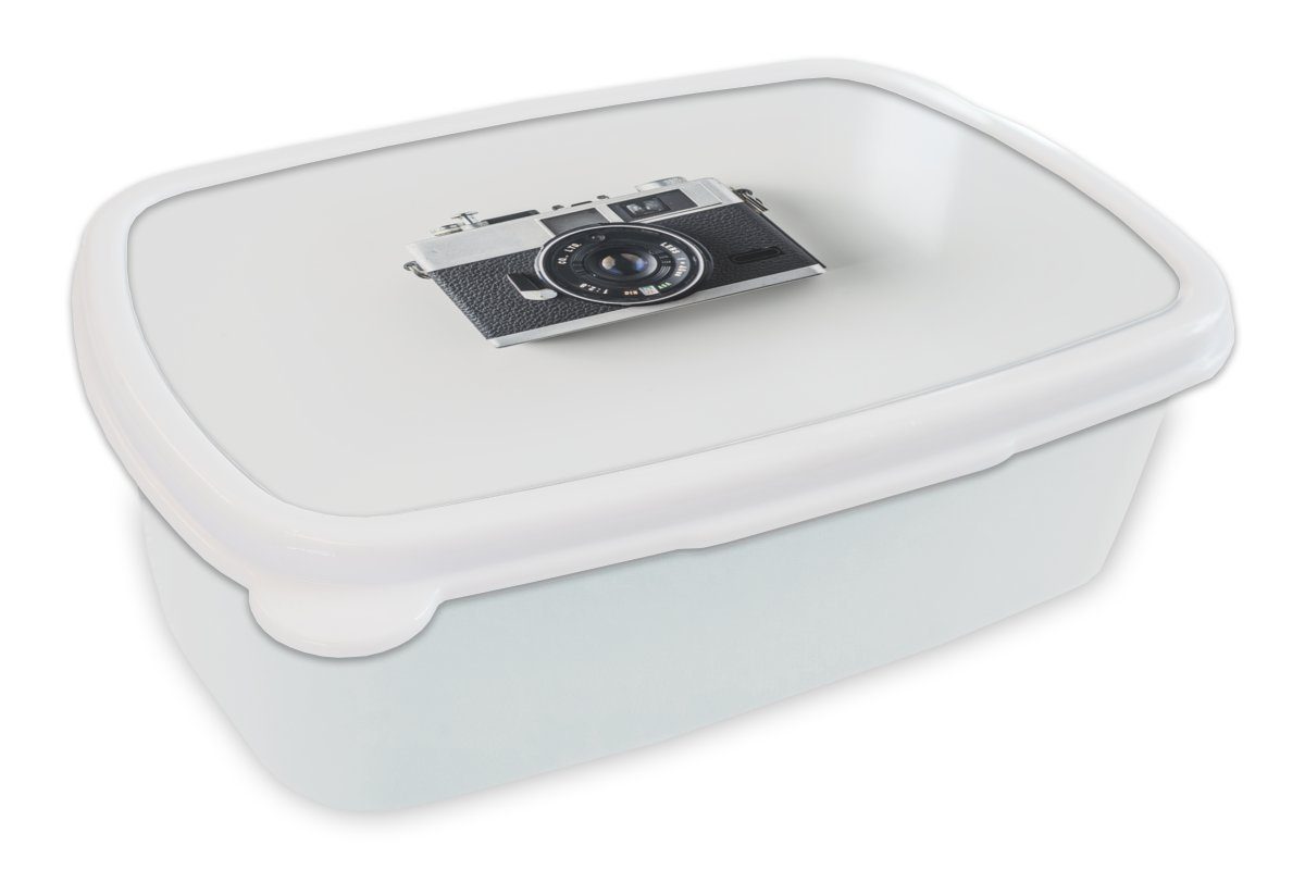 MuchoWow Lunchbox Kamera - Vintage - Weiß, Kunststoff, (2-tlg), Brotbox für Kinder und Erwachsene, Brotdose, für Jungs und Mädchen