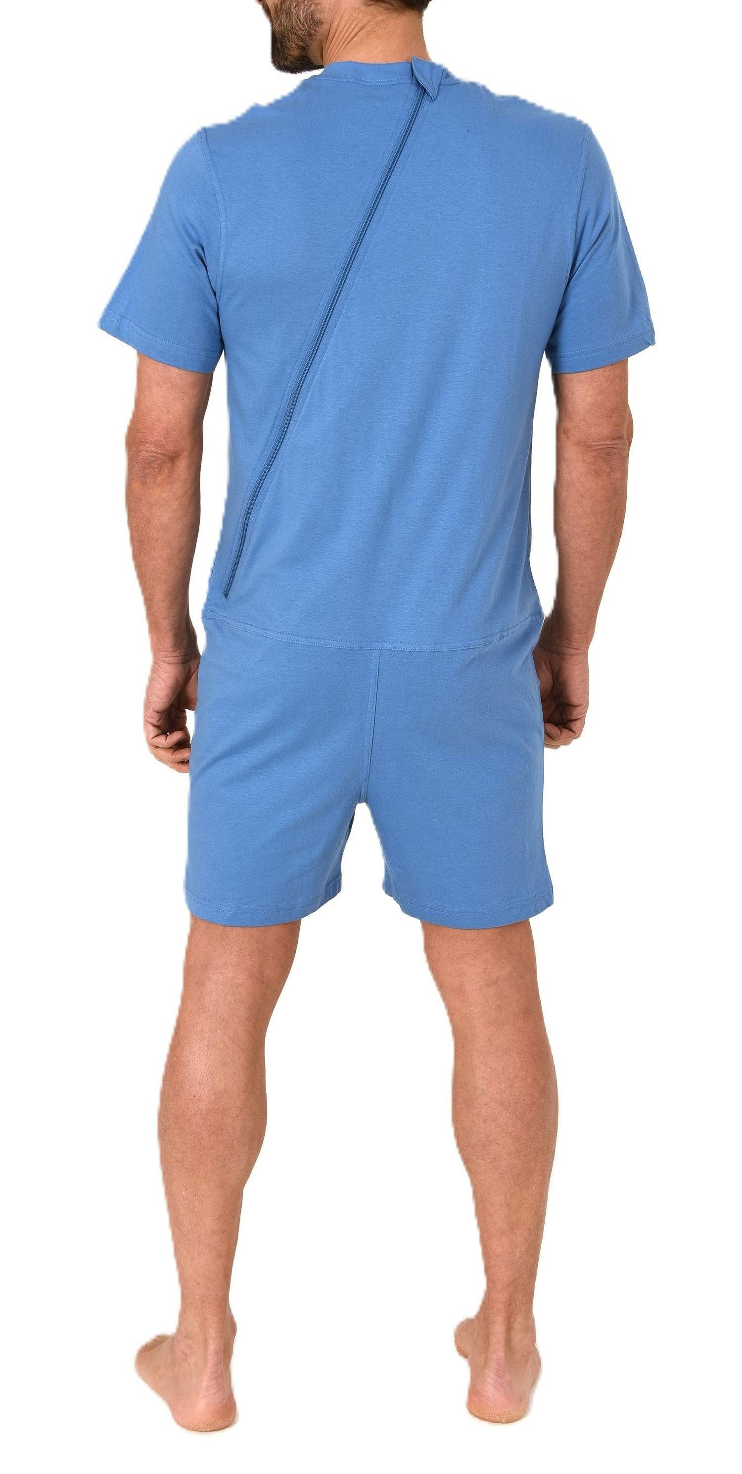 Normann Care Pyjama Herren Pflegeoverall kurzarm Einteiler mit Reißverschluss am Rücken