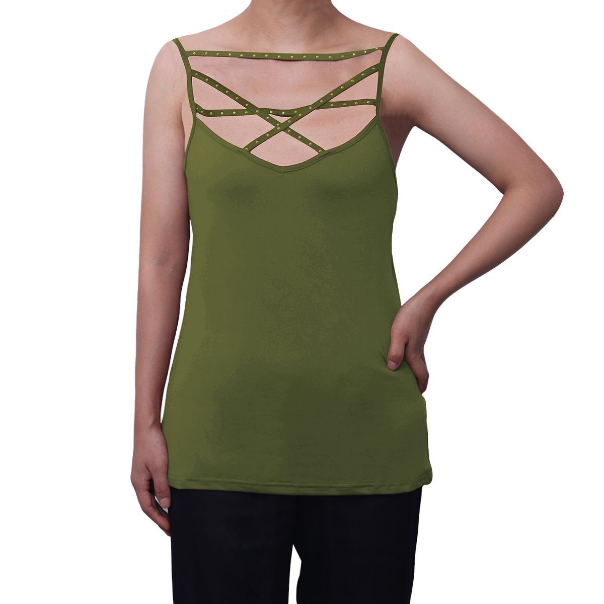 DEBAIJIA Strickweste Damen Tank Top Ribbed Crop Weste Basic Lässige Leibchen Sommer A - ArmeeGrün