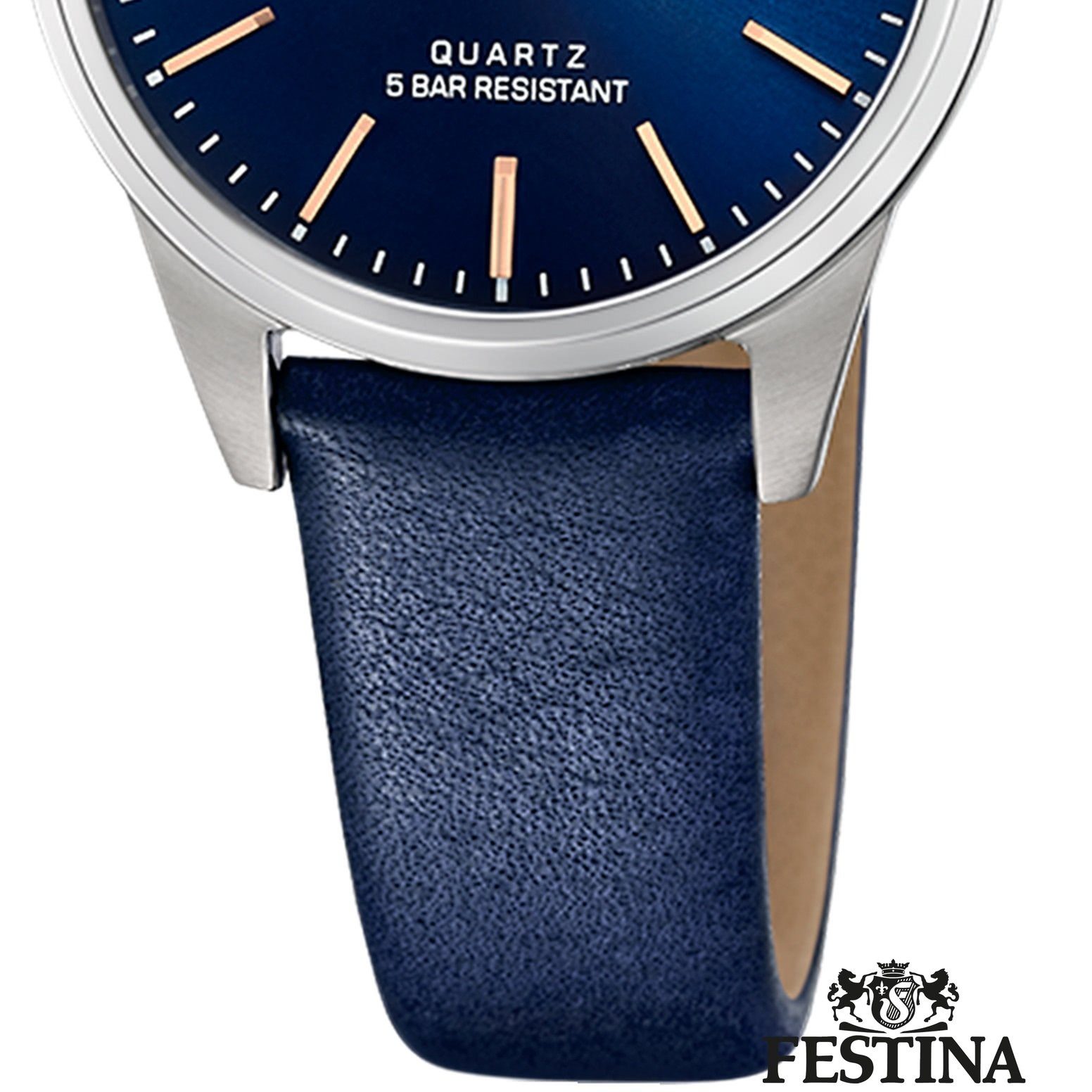 Festina Quarzuhr Festina Elegant Damen Uhr F20510/3 Leder, Damen Armbanduhr  rund, Lederarmband blau, Elegant