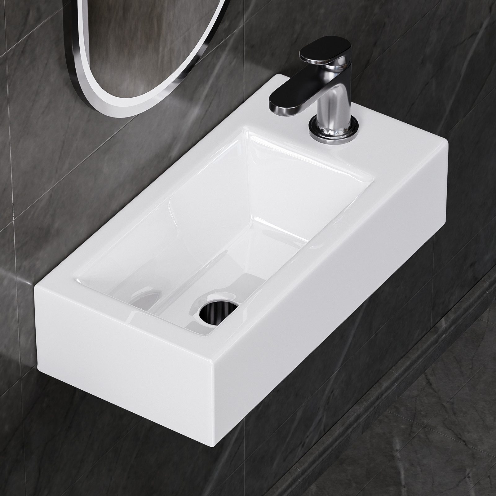 Yorbay Waschbecken Wandmotage Aufsatzbecken aus Keramik, klein mit Hahnloch günstig online kaufen