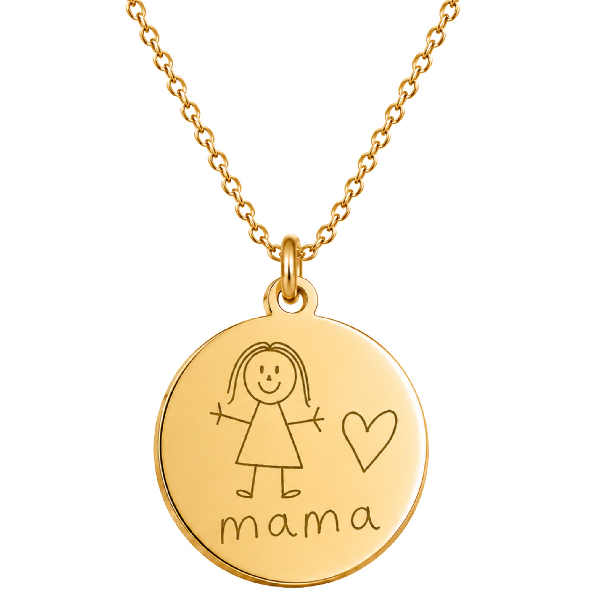 BS Schmuckdesign Kette mit Anhänger mit Gravur Kette mit Kinderzeichnung Gravur Geschenk für Mama persönliche Kette (inkl. Gravur), personalisiert inkl. Geschenkbox