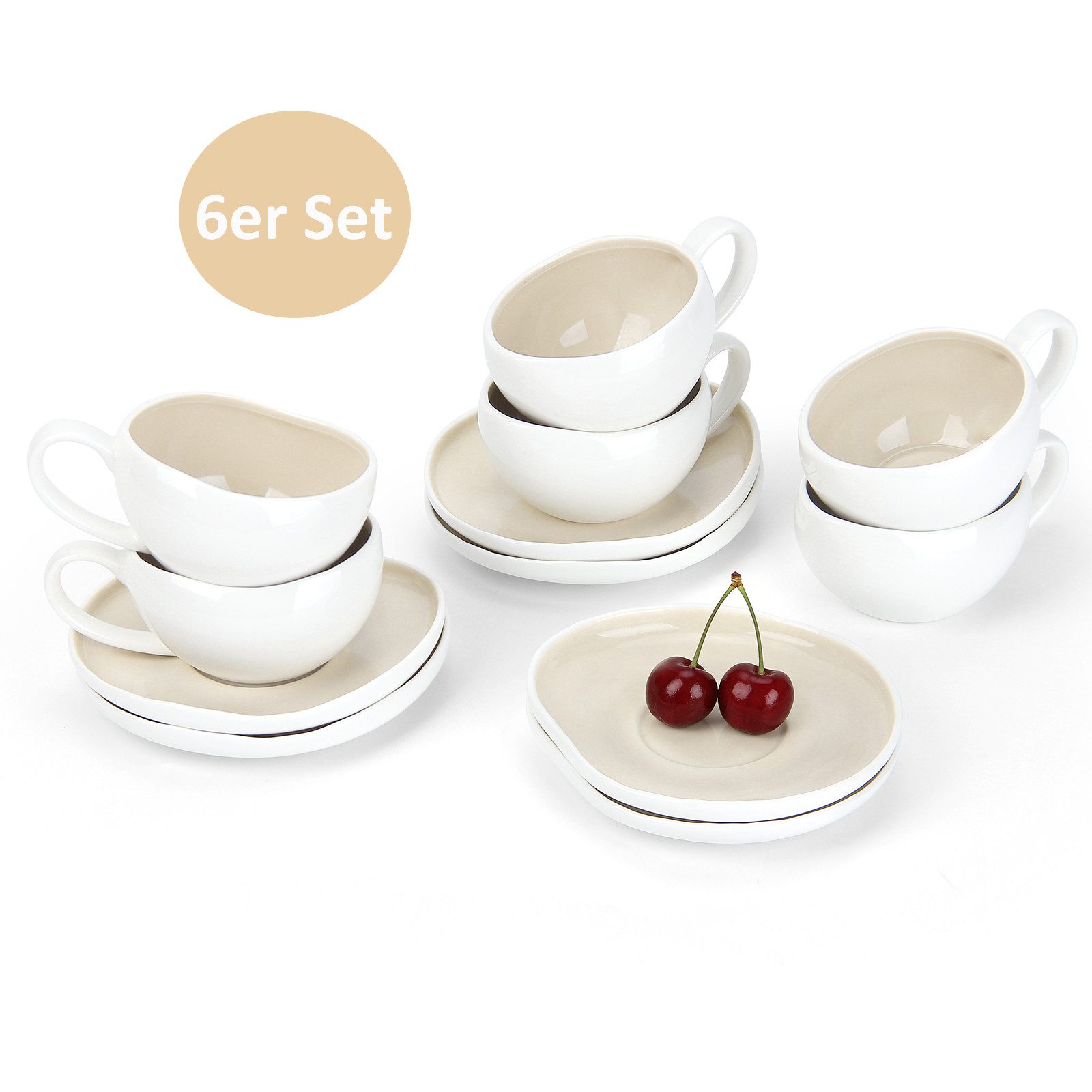 HOMELUX Espressotasse 12 Stück Kaffeetassen Set 120ml Mokkatassen Tassen Teetasse Weiß, 12-tlg., Keramik, Espresso Tasse für 6 Personen mit Untertassen Spülmaschinenfest