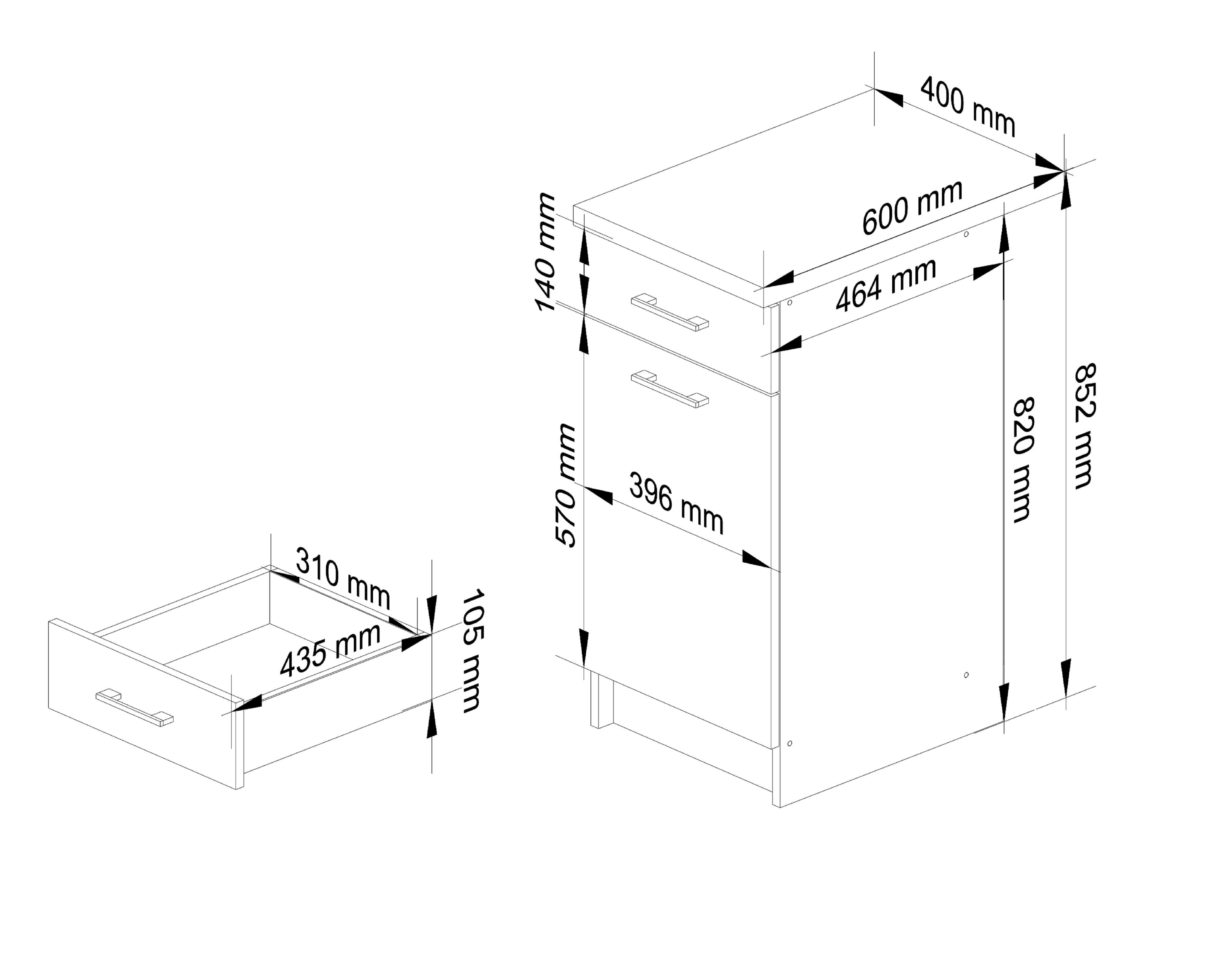 Raumhirsch Furniture Unterschrank Moderner Küchenunterschrank - Stilvolles Design - Küchenmodul (Viele Farbvarianten - Maße 40x85x46 cm) robuste Konstruktion