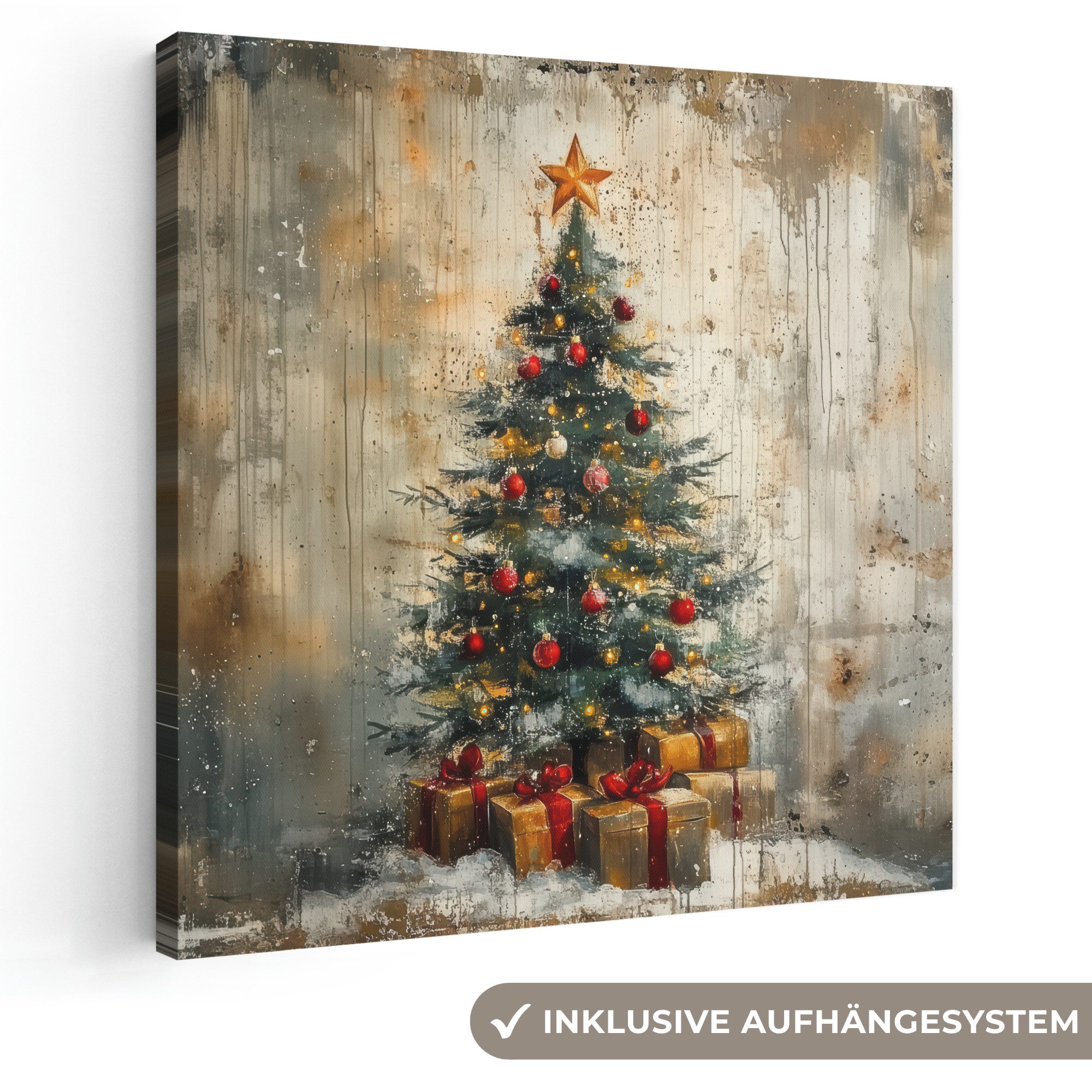 OneMillionCanvasses® Leinwandbild Weihnachtsbaum - Vintage - Weihnachten - Geschenk, Fotodruck (1 St), Wandbild, Deko Schlafzimmer Wohnzimmer Flur 20x20 cm