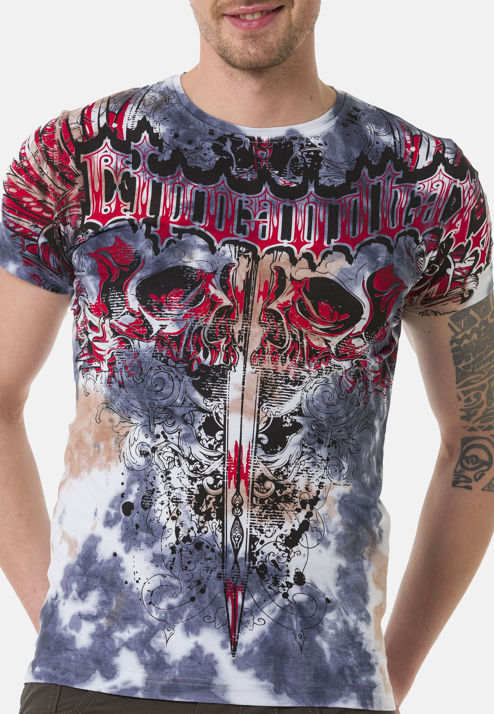 Cipo & Baxx T-Shirt T-Shirt im Batik-Look mit Print