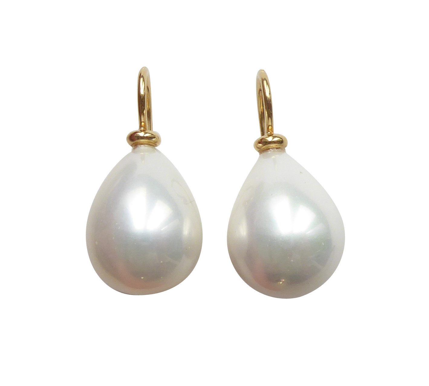 Mugello Perlenohrringe Goccia weiß gold-platt. Muschelkern klassisch stilvoll Geschenk, Perlenschmuck für Frauen, Bügel Sterlingsilber mit 585er Vergoldung
