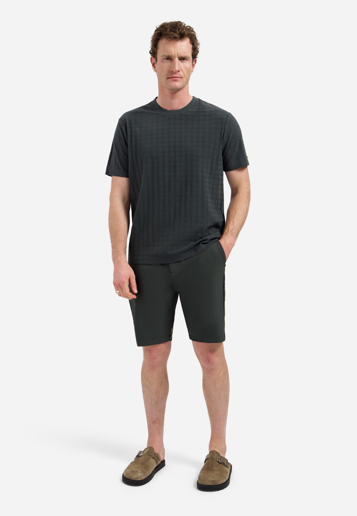 NO EXCESS Kurzarmshirt T-Shirt Crewneck Solid Relief Jacquard