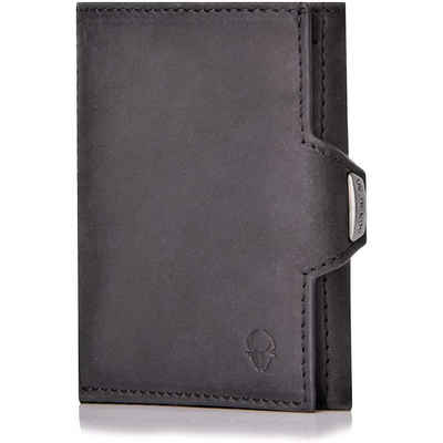 Donbolso Mini Geldbörse Ledergeldbörse Slim Wallet mit Münzfach RFID Schutz 11 Karten, Vintage Schwarz Mit Mnzfachvintage