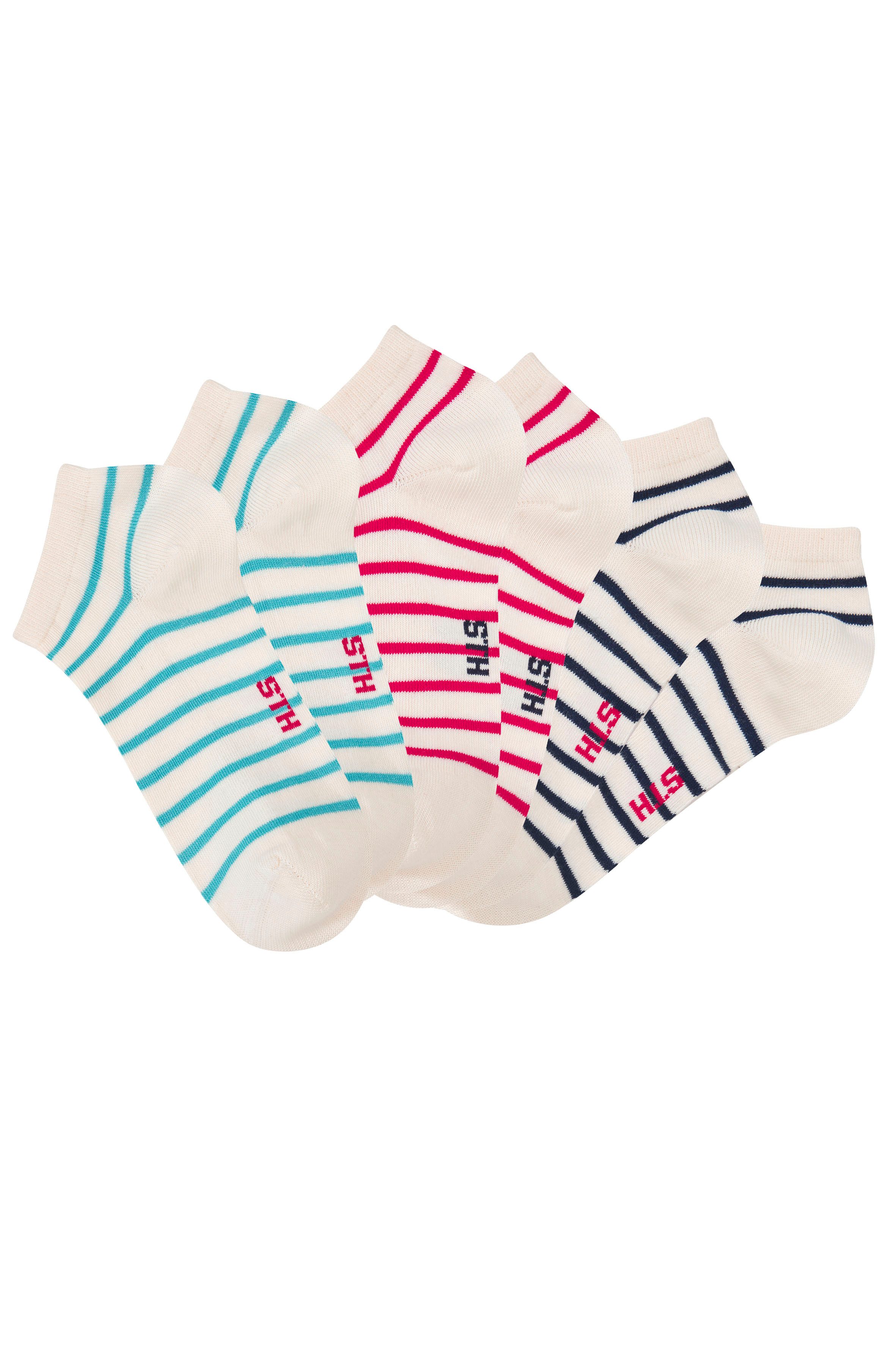 H.I.S Sneakersocken Damen Sneaker Socken, Geringelte Knöchelsocken, Freizeitsocken (Packung, 6-Paar, Ankle Socks Gr. 35-38 bis 39-42) mit maritimen Design