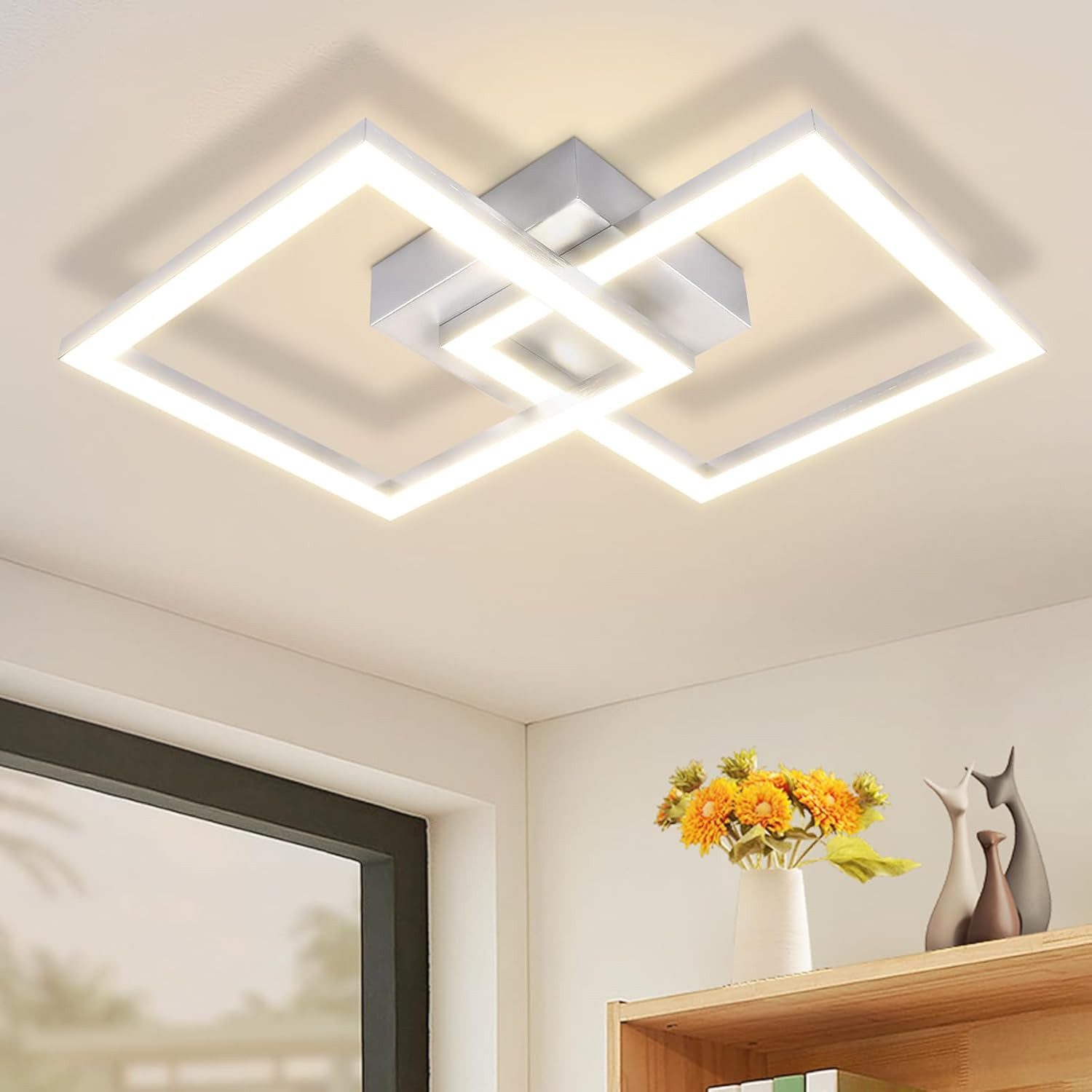 Nettlife LED Deckenleuchte Schwarz Eckig Modern Schlafzimmer 24W Metall 3000K/4000K, LED fest integriert, Neutralweiß, Deckenbeleuchtung für Wohnzimmer Flur Schlafzimmer Küche