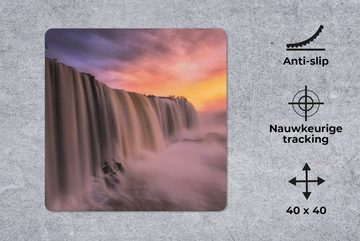 MuchoWow Gaming Mauspad Wasserfall - Sonnenuntergang - Natur (1-St), Mousepad mit Rutschfester Unterseite, Gaming, 40x40 cm, XXL, Großes