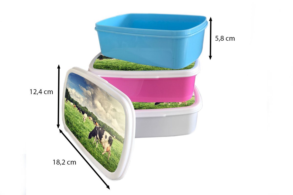 für - Mädchen (2-tlg), Jungs Brotbox Kunststoff, - für und Weide Lunchbox Tiere - - Kinder weiß Landschaft, Erwachsene, Brotdose, Kühe und Natur MuchoWow