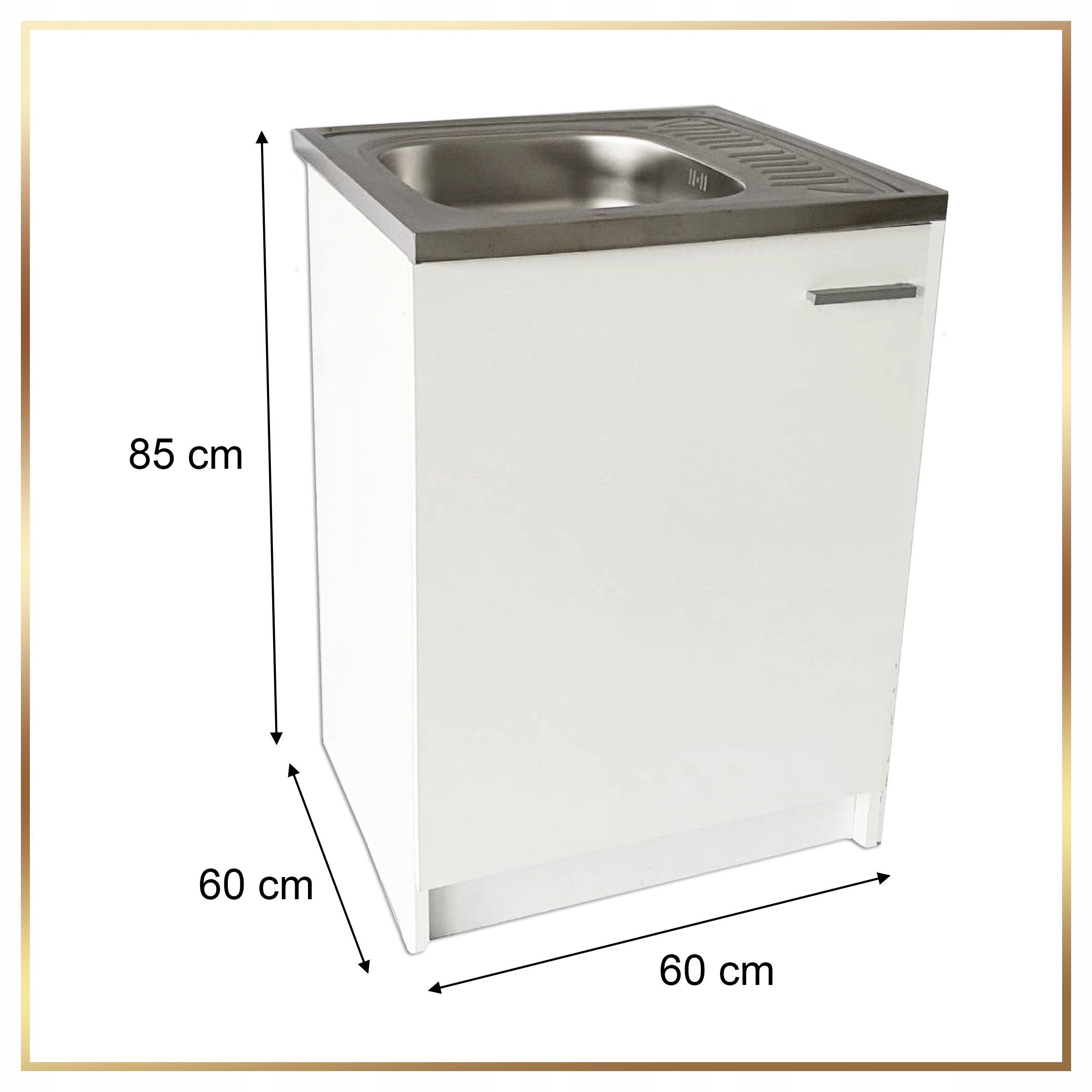 STAMAR Spülenschrank Spülenschrank Komplettset 60cm Weiß Spüle Edelstahl Hocharmatur Siphon Unterschrank stehend 1 Tür 60x60cm Bohrung Geschirrspüler 36,5cm Set – Bild 5 von 5