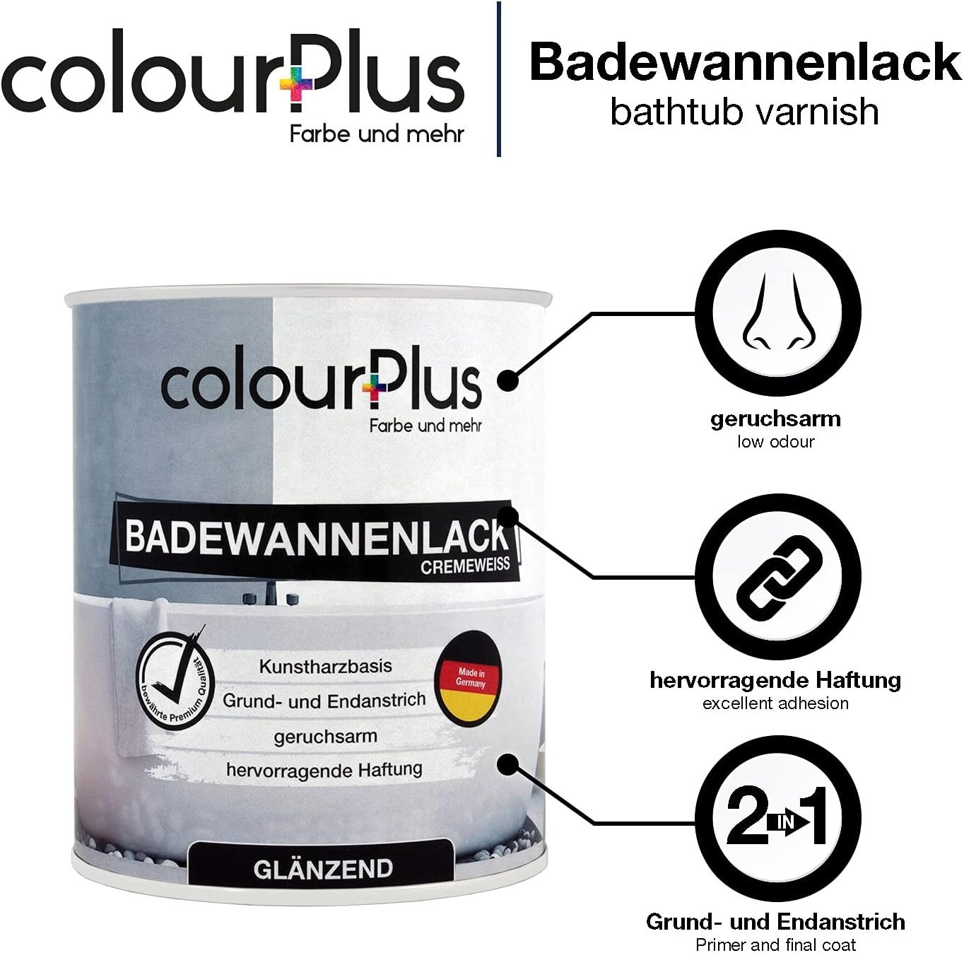 ColourPlus Feuchtraumfarbe Badewannen- und Fliesen Farbe, hochdeckend, wasserbeständig, kratzfest, schnell trocknend, 1-K-Farbe