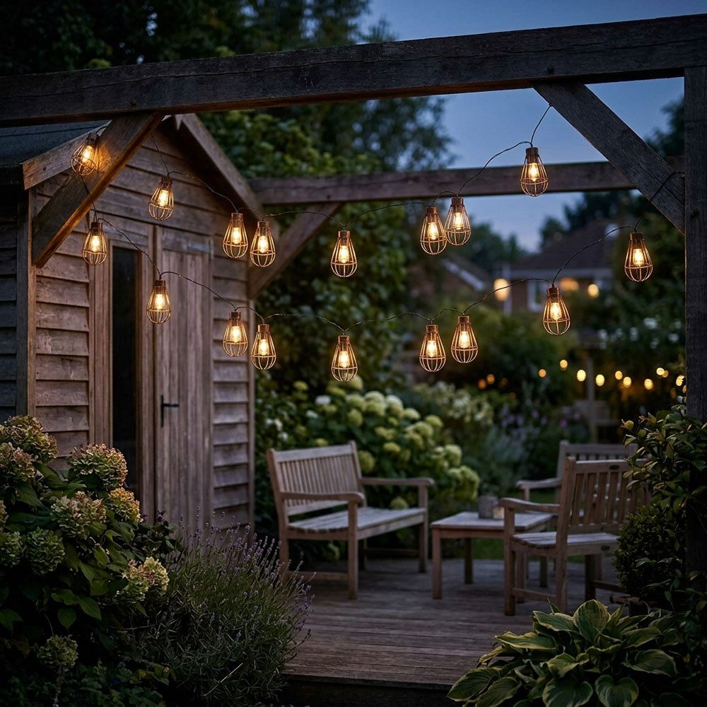 NOWA LED Solarleuchte, LED-Leuchtmittel fest verbaut, Warmweiß, Solar Lichterkette Aussen Solarlampe 10x LED Laternen Garten Retro