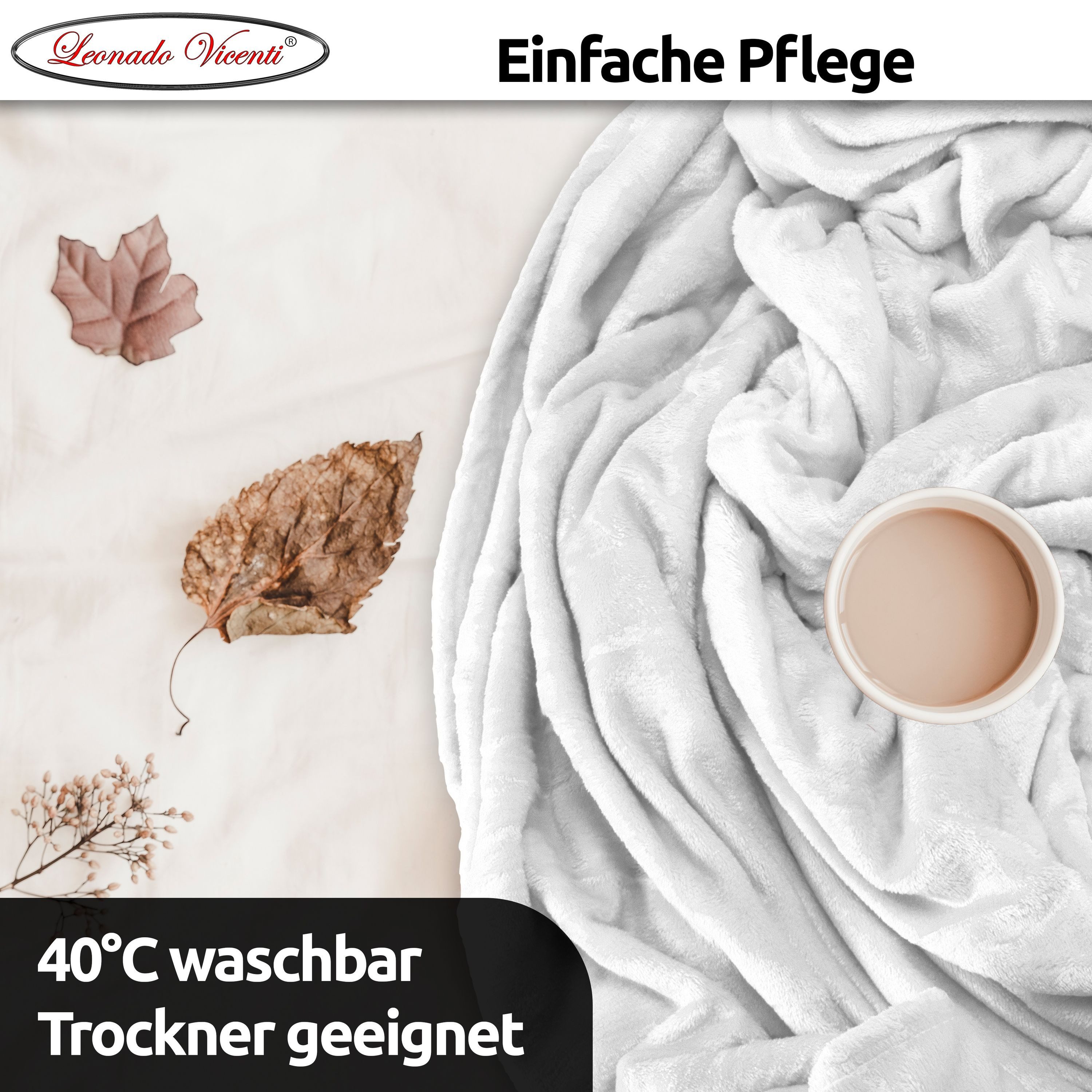 Wohndecke kuschelig warm, 2er Pack 150x200, Leonado Vicenti, Kuscheldecke flauschig weich, Einfarbig,2er Set – Bild 5 von 5