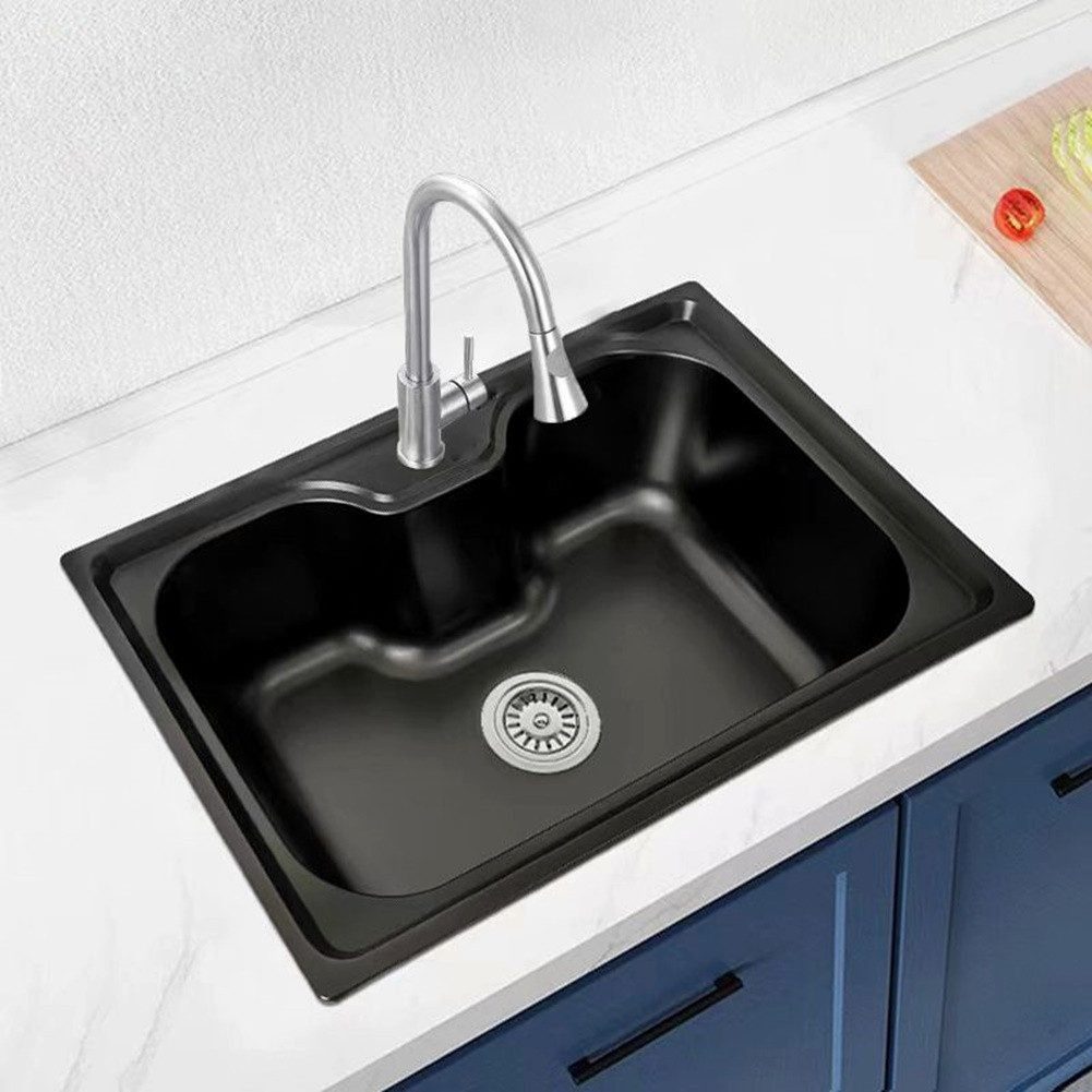 Faizee Möbel Edelstahlspüle Edelstahlspüle Titan 60x42x20cm – rechteckig – inkl. Siphon-Set