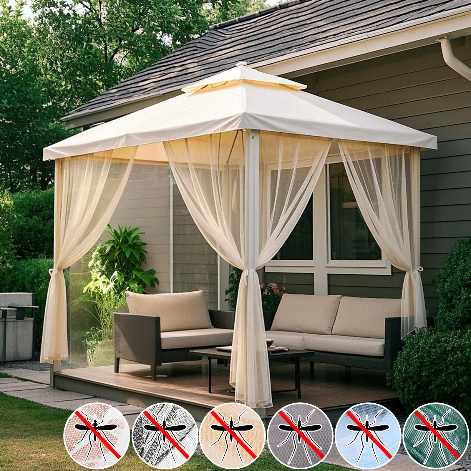 BTTO V&G Vorhang Moskitonetz,Outdoor Vorhang,DIY Größe (2 St), transparent, Insektenschutz,für Garten Balkon Patio Porch Pool Wohnzimme
